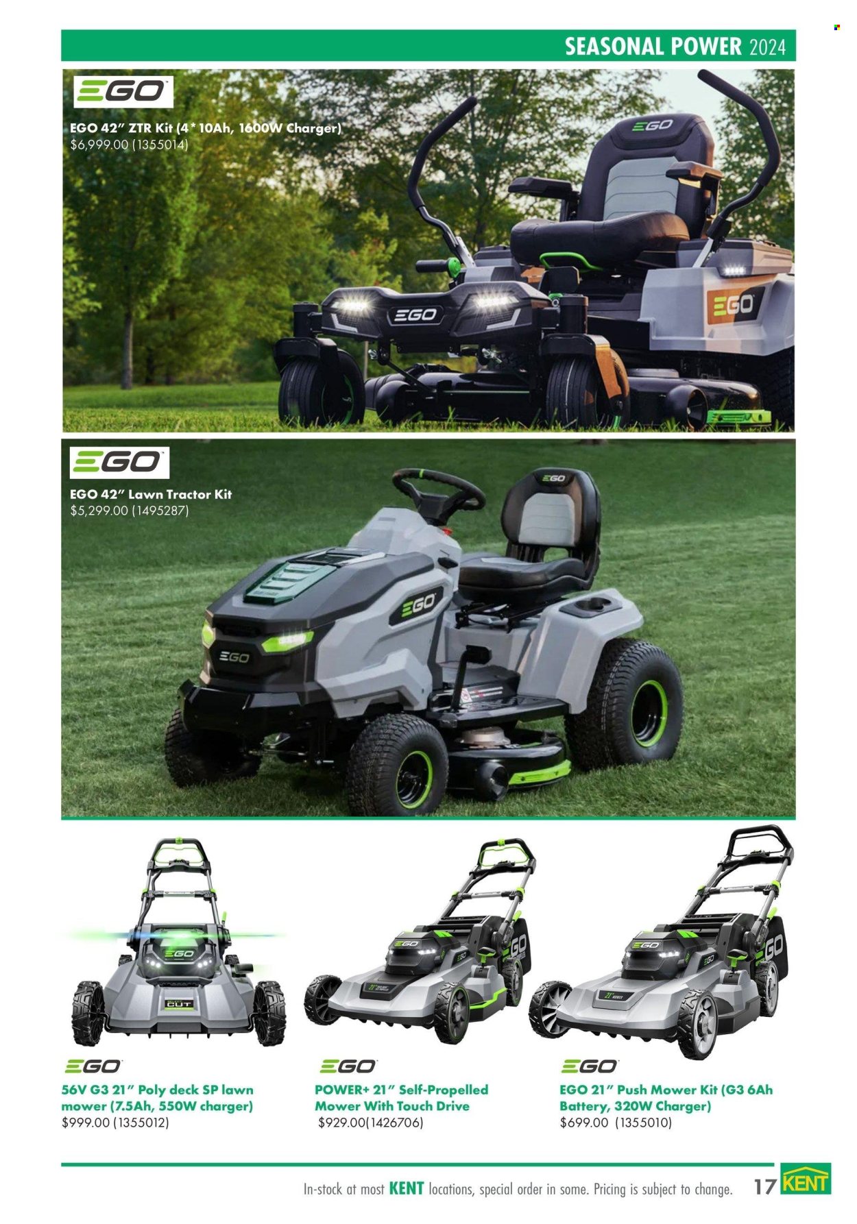 thumbnail - Kent Flyer - April 18, 2024 - May 29, 2024 - Sales products - Ego, battery, tractor, lawn mower. Page 17.