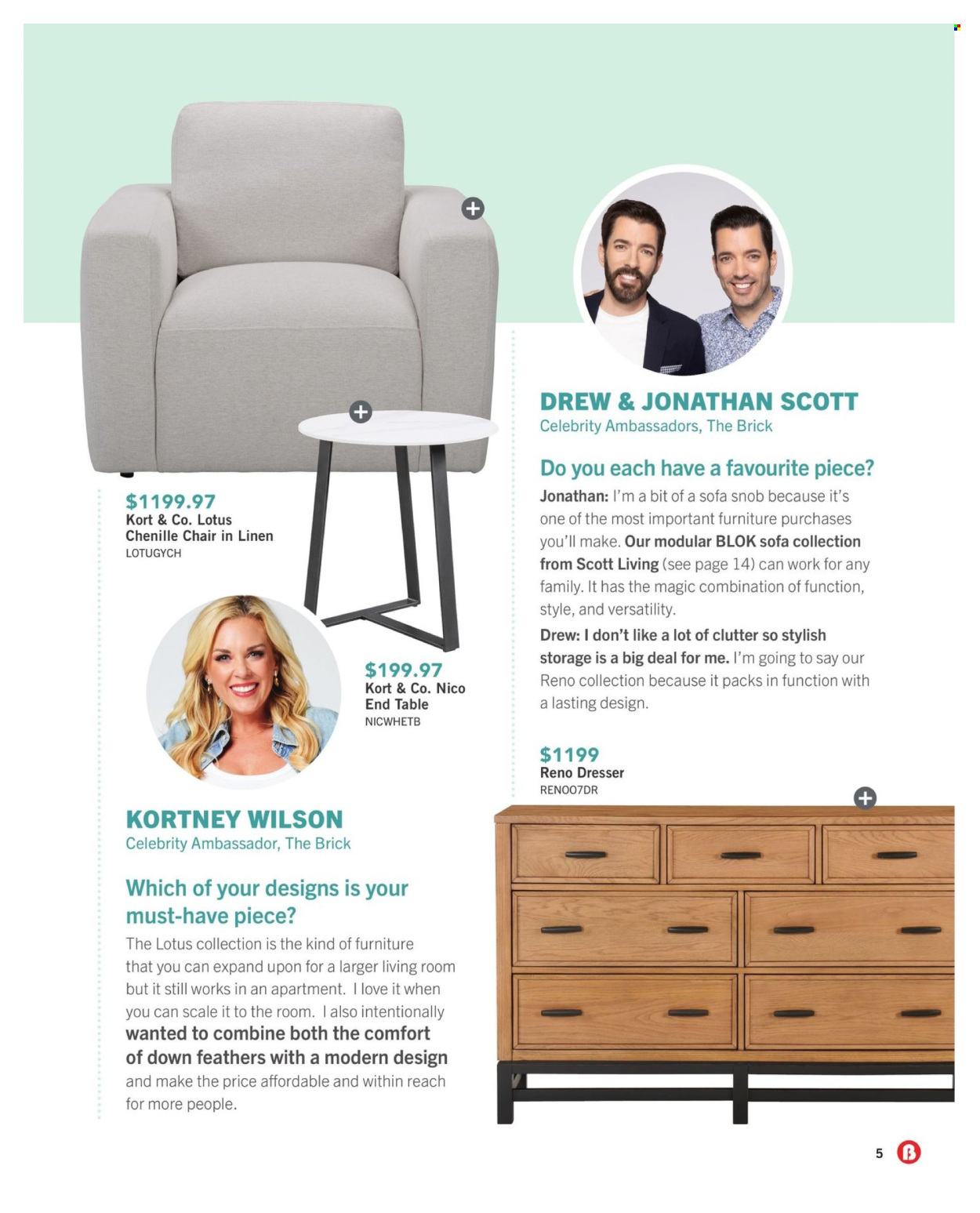 thumbnail - The Brick Flyer - April 11, 2024 - May 31, 2024 - Sales products - scale, linens, table, chair, sofa, end table, dresser, Lotus. Page 5.