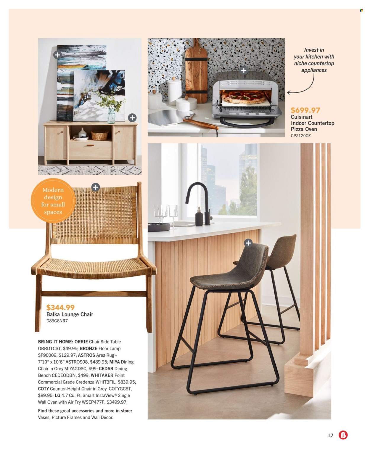 thumbnail - The Brick Flyer - April 11, 2024 - May 31, 2024 - Sales products - LG, Cuisinart, pizza oven, oven, table, chair, dining bench, dining chair, bench, sidetable, lounger, wall decor, picture frame, vase, lamp, floor lamp, rug, area rug. Page 17.