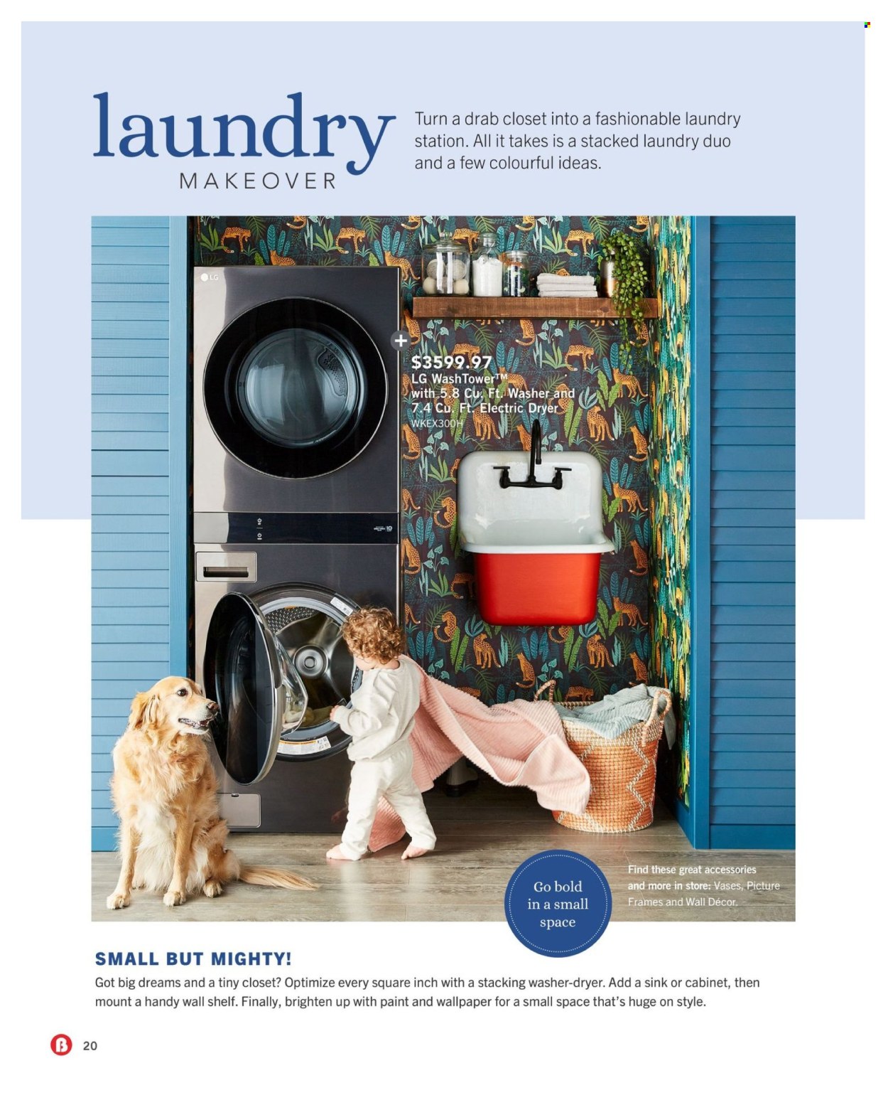 thumbnail - The Brick Flyer - April 11, 2024 - May 31, 2024 - Sales products - LG, washing machine, electric dryer, cabinet, wall shelf, closet system, wall decor, picture frame, vase. Page 20.