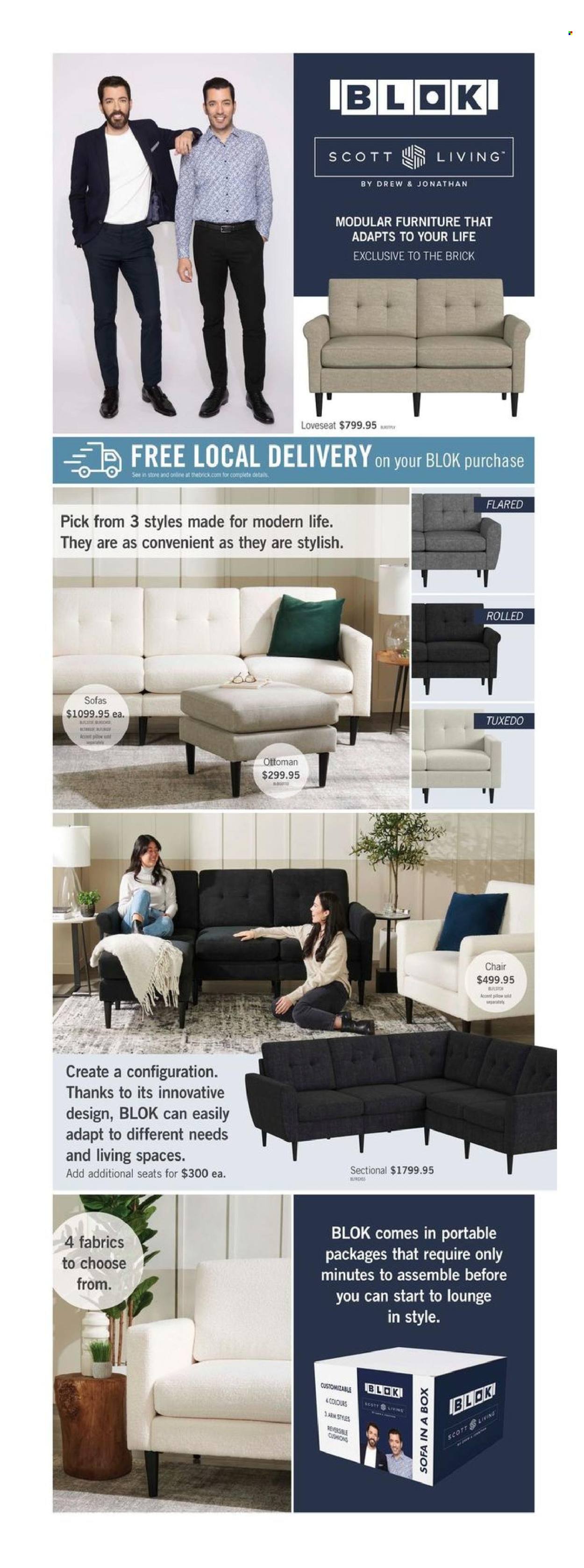 thumbnail - The Brick Flyer - April 16, 2024 - May 01, 2024 - Sales products - cushion, chair, loveseat, sofa, lounge, ottoman. Page 3.