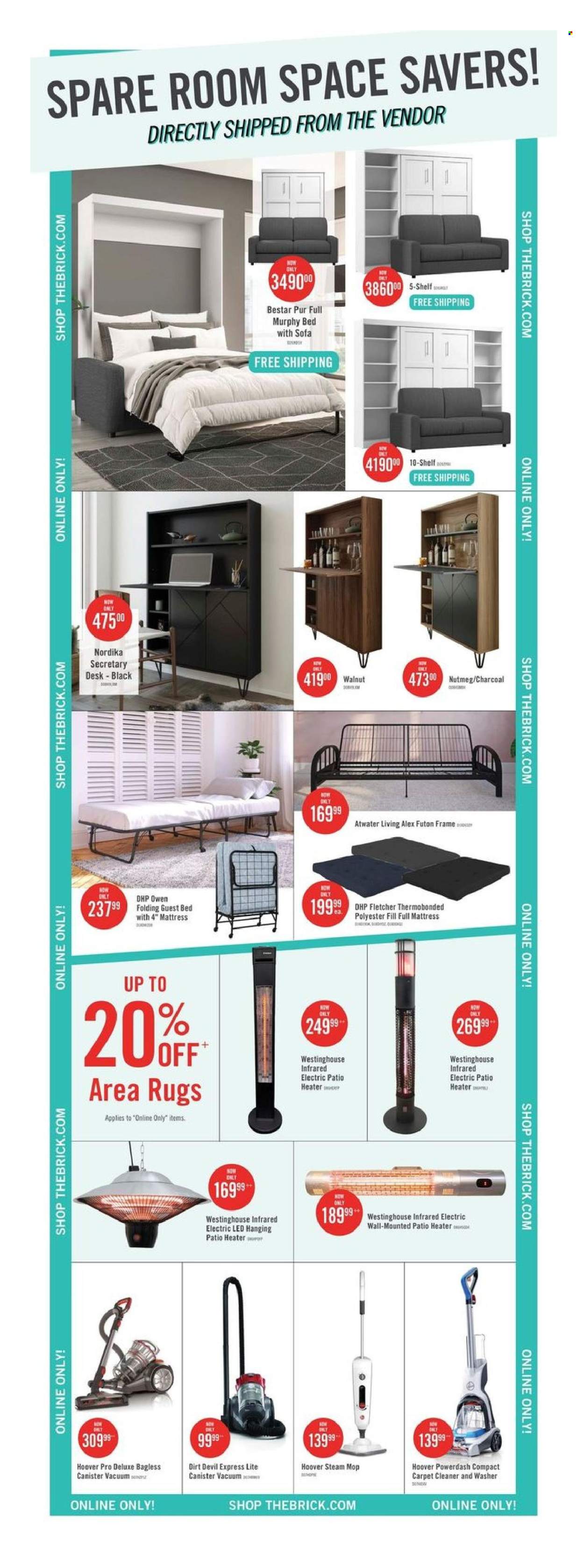 thumbnail - The Brick Flyer - April 16, 2024 - May 01, 2024 - Sales products - vacuum cleaner, mop, steam cleaner, carpet cleaner, steam mop, sofa, shelves, bed, rug, area rug. Page 10.