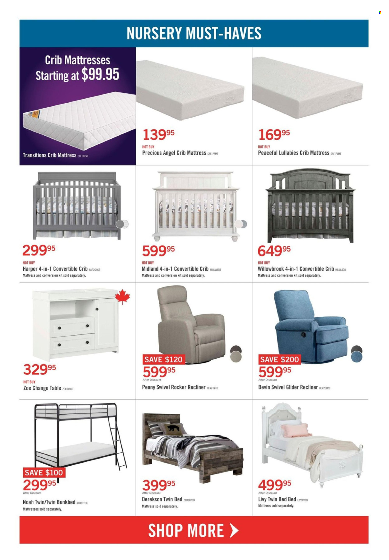 thumbnail - The Brick Flyer - April 16, 2024 - May 01, 2024 - Sales products - table, recliner chair, bed, mattress, crib. Page 14.