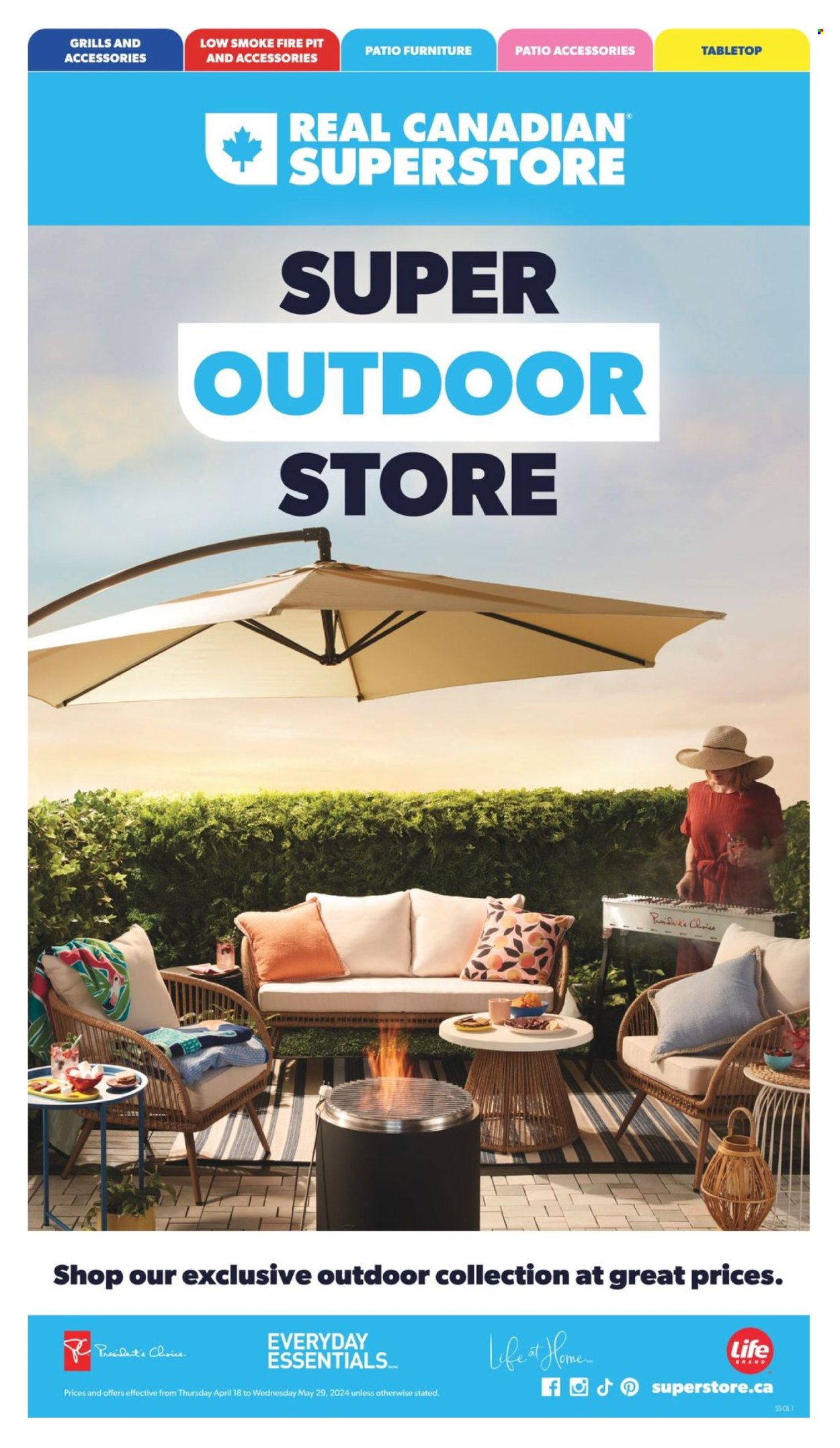 thumbnail - Real Canadian Superstore Flyer - April 18, 2024 - May 29, 2024 - Sales products - patio furniture, fire bowl. Page 1.