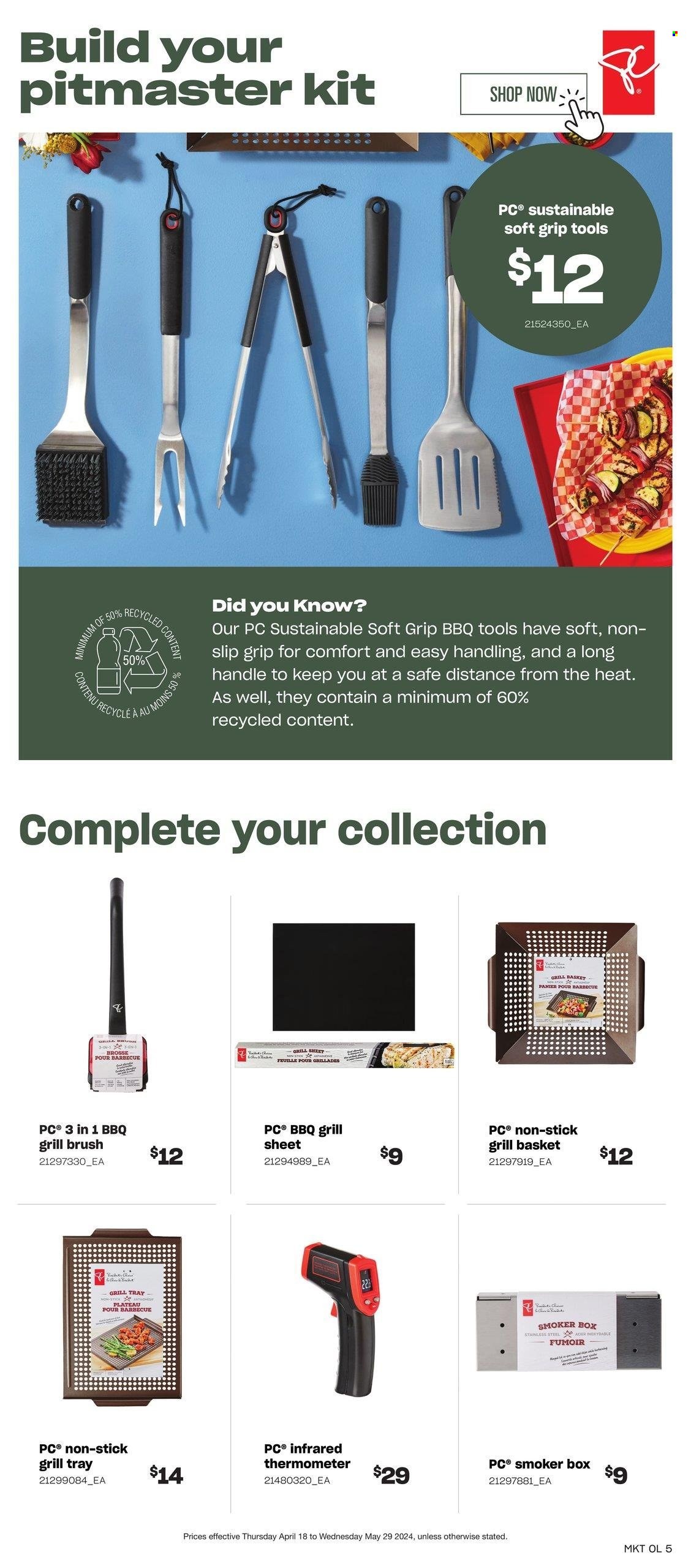 thumbnail - Loblaws Flyer - April 17, 2024 - May 29, 2024 - Sales products - brush, basket, grill, smoker, grill accessories, thermometer. Page 5.