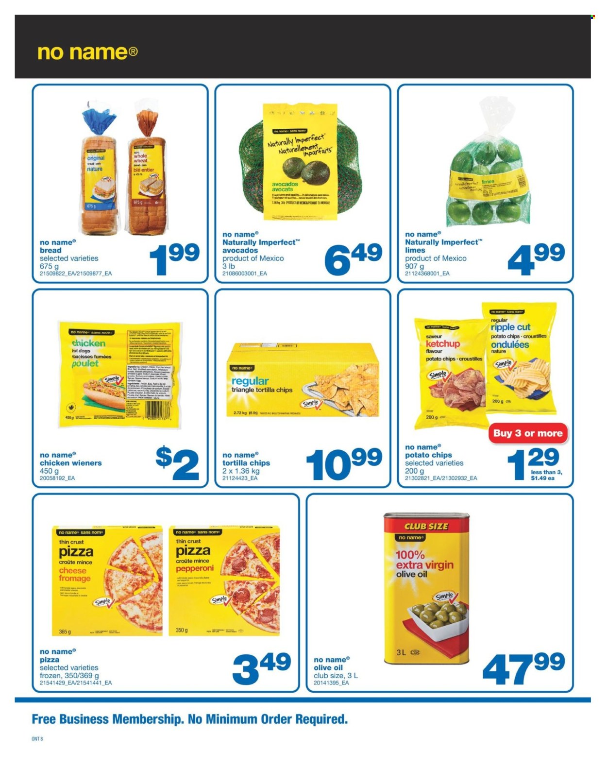 thumbnail - Wholesale Club Flyer - April 18, 2024 - May 08, 2024 - Sales products - bread, wheat bread, No Name, avocado, limes, hot dog, chicken frankfurters, frankfurters, tortilla chips, potato chips, ketchup, extra virgin olive oil, olive oil, oil. Page 8.