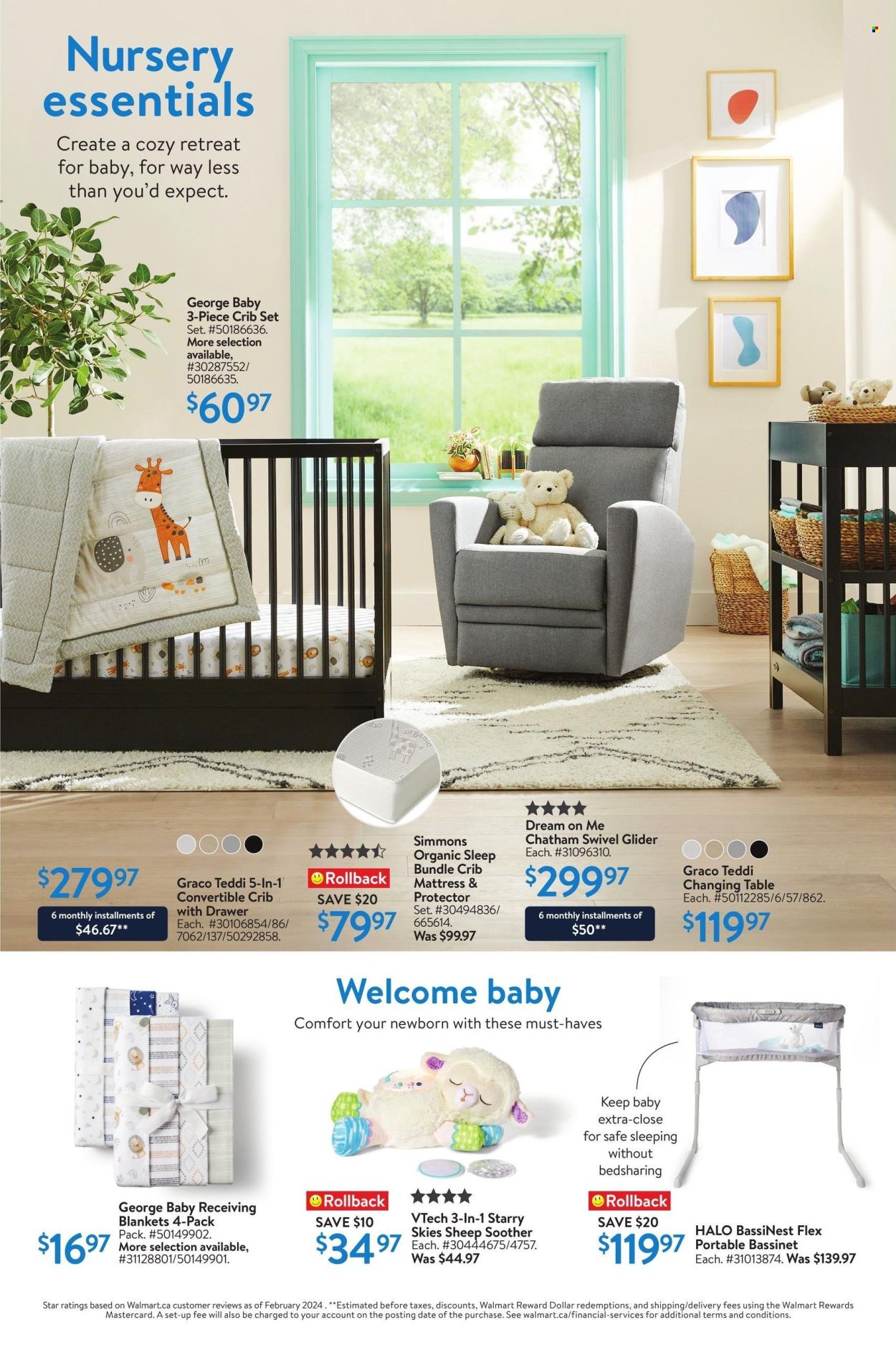 thumbnail - Walmart Flyer - April 18, 2024 - May 01, 2024 - Sales products - table, crib, blanket, mattress, Simmons, Vtech, soother. Page 3.