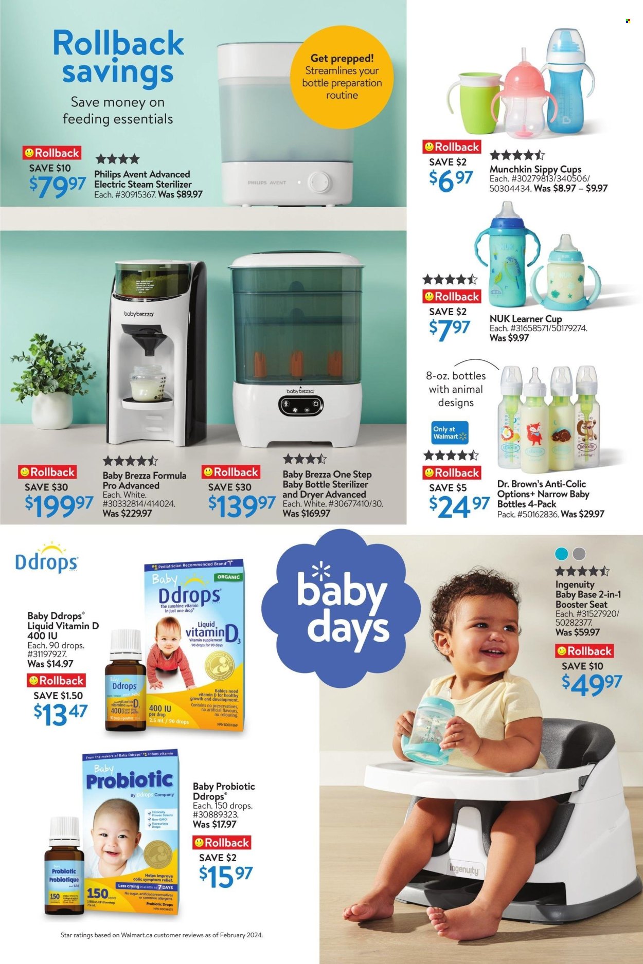 thumbnail - Walmart Flyer - April 18, 2024 - May 01, 2024 - Sales products - Philips, Philips Avent, dietary supplement, health supplement, Ingenuity, Nuk, cup, Dr. Brown's, baby bottle. Page 8.