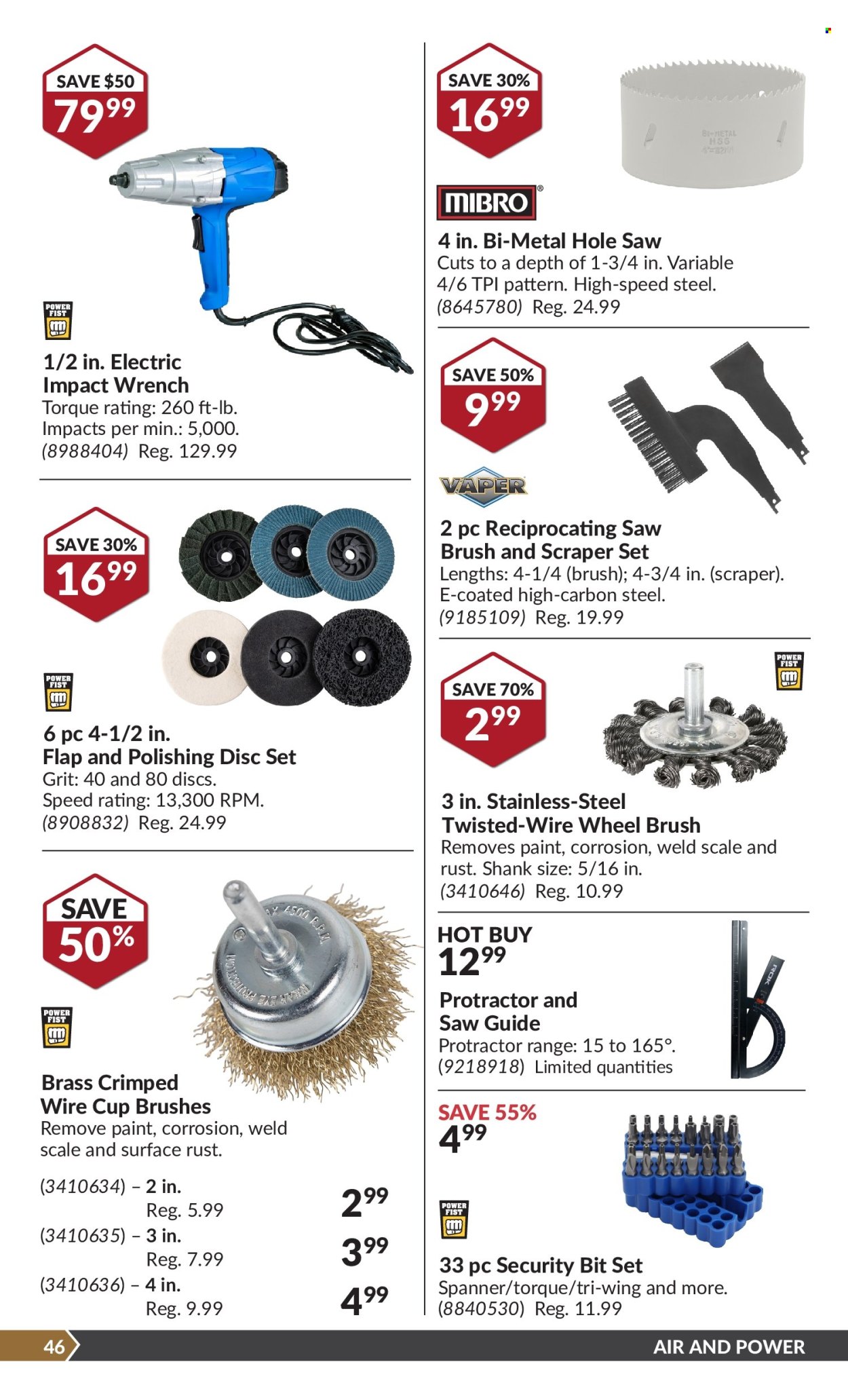 thumbnail - Princess Auto Flyer - April 23, 2024 - May 05, 2024 - Sales products - wrench, impact wrench, reciprocating saw, polishing disc, spanner, brush, bit set. Page 49.
