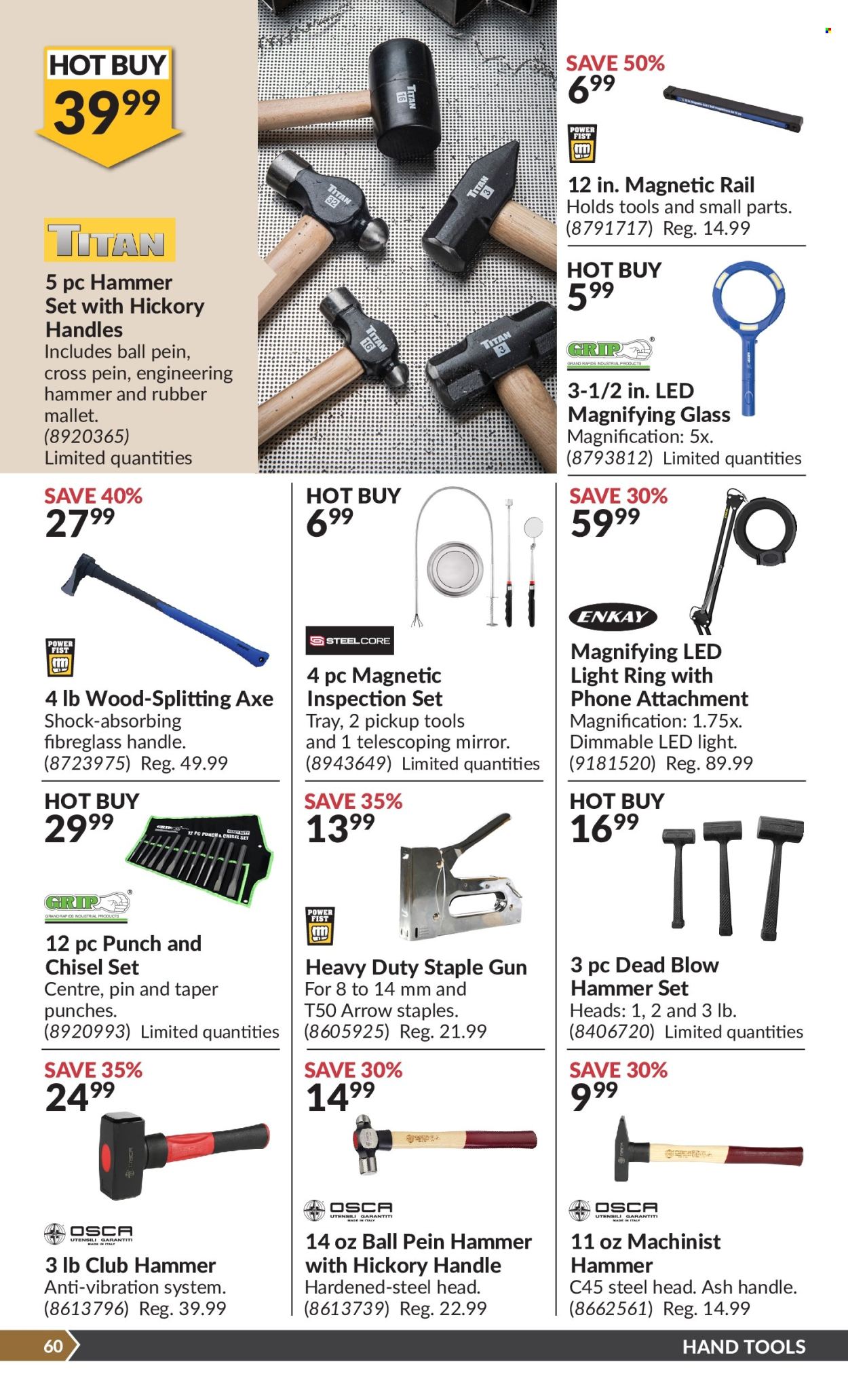 thumbnail - Princess Auto Flyer - April 23, 2024 - May 05, 2024 - Sales products - LED light, hammer, club hammer, hand tools, Axe, staple gun. Page 63.