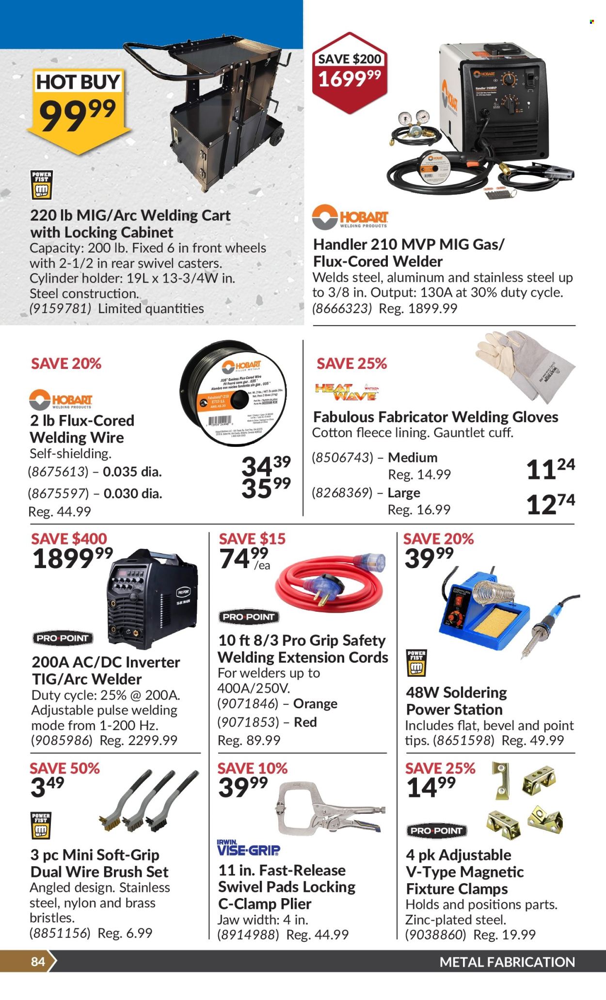 thumbnail - Princess Auto Flyer - April 23, 2024 - May 05, 2024 - Sales products - brush set, holder, pliers, welding gloves, cabinet, cart, extension cord, welder, clamp, welding wire. Page 87.