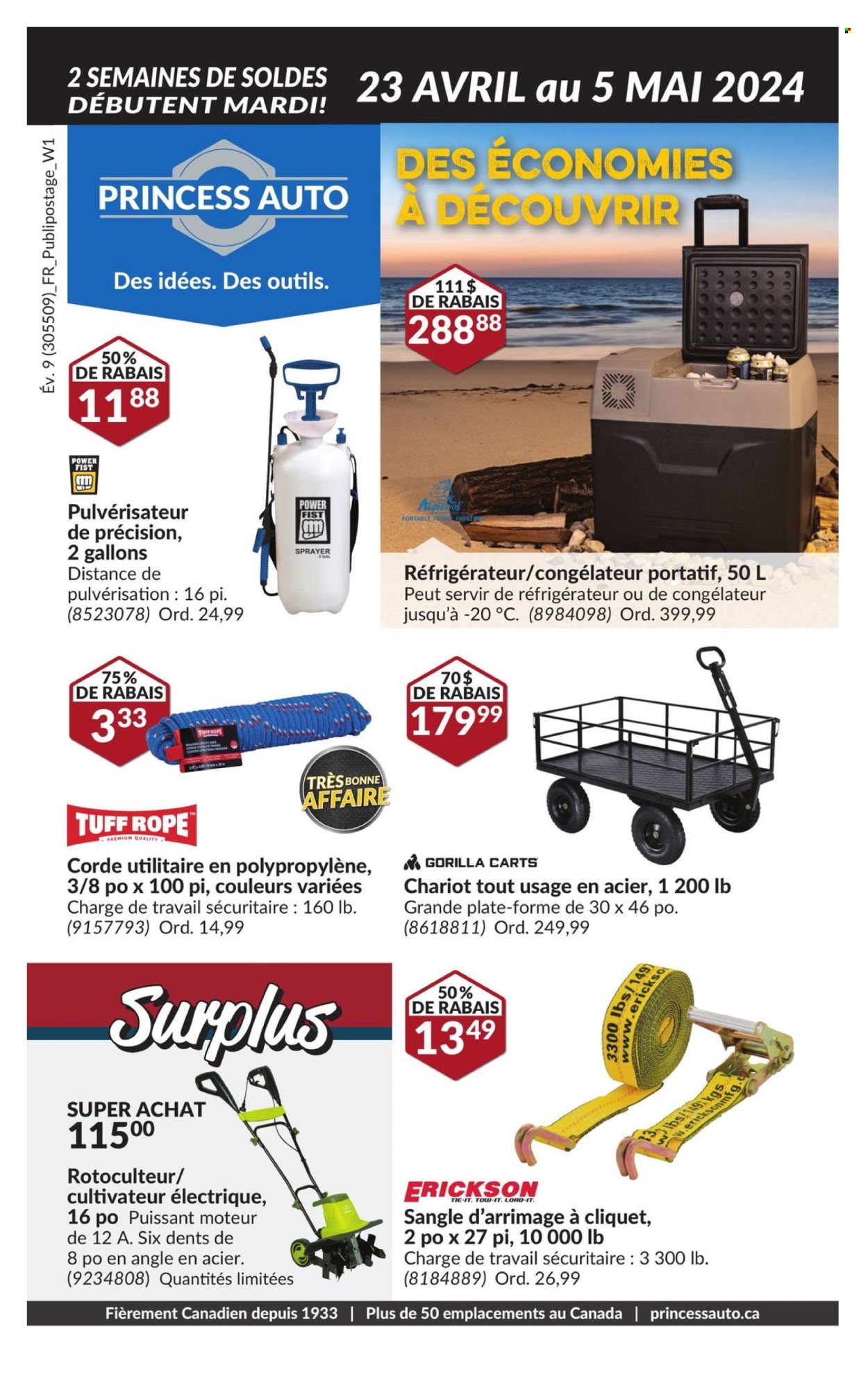 thumbnail - Princess Auto Flyer - April 23, 2024 - May 05, 2024 - Sales products - rope, sprayer. Page 1.