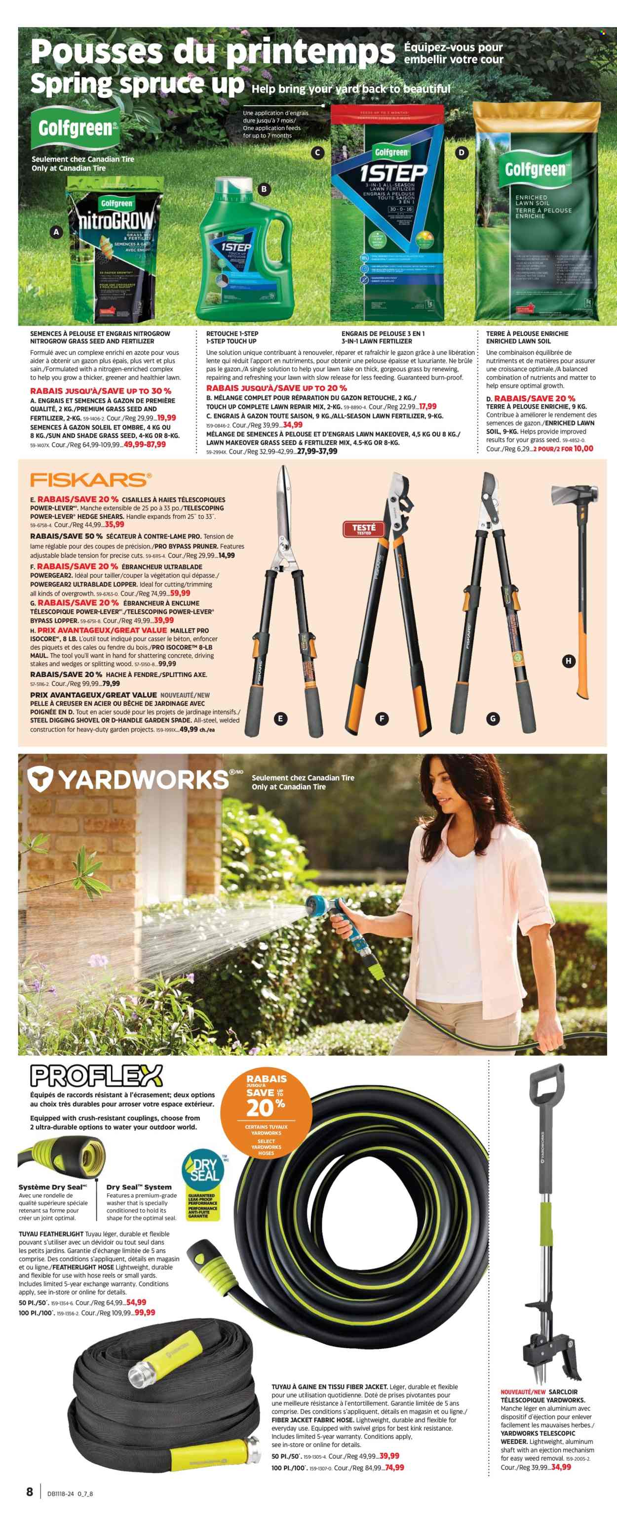 thumbnail - Canadian Tire Flyer - April 25, 2024 - May 15, 2024 - Sales products - scissors, PREMIERE, washing machine, jacket, shovel, spade, Axe, hedge shears, grass seed, fertilizer. Page 7.