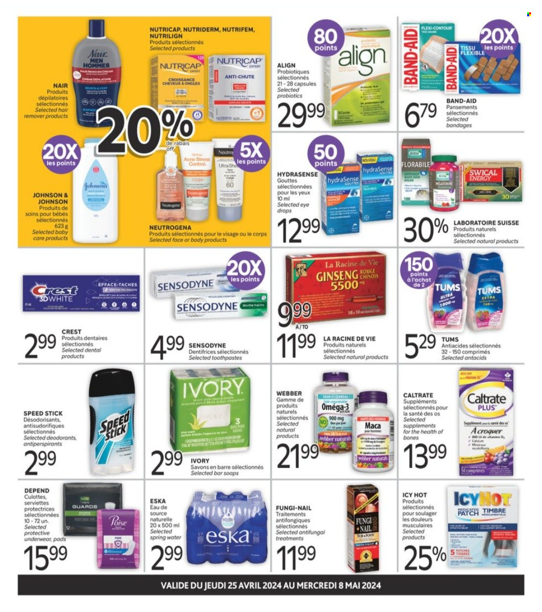 thumbnail - Brunet Clinique Flyer - April 25, 2024 - May 08, 2024 - Sales products - Johnson's, pads, toothpaste, Crest, Poise, Speed Stick, deodorant, contour, probiotics, Omega-3, ginseng, eye drops, Antacid, pain therapy, plaster, band-aid, Neutrogena, Sensodyne. Page 2.
