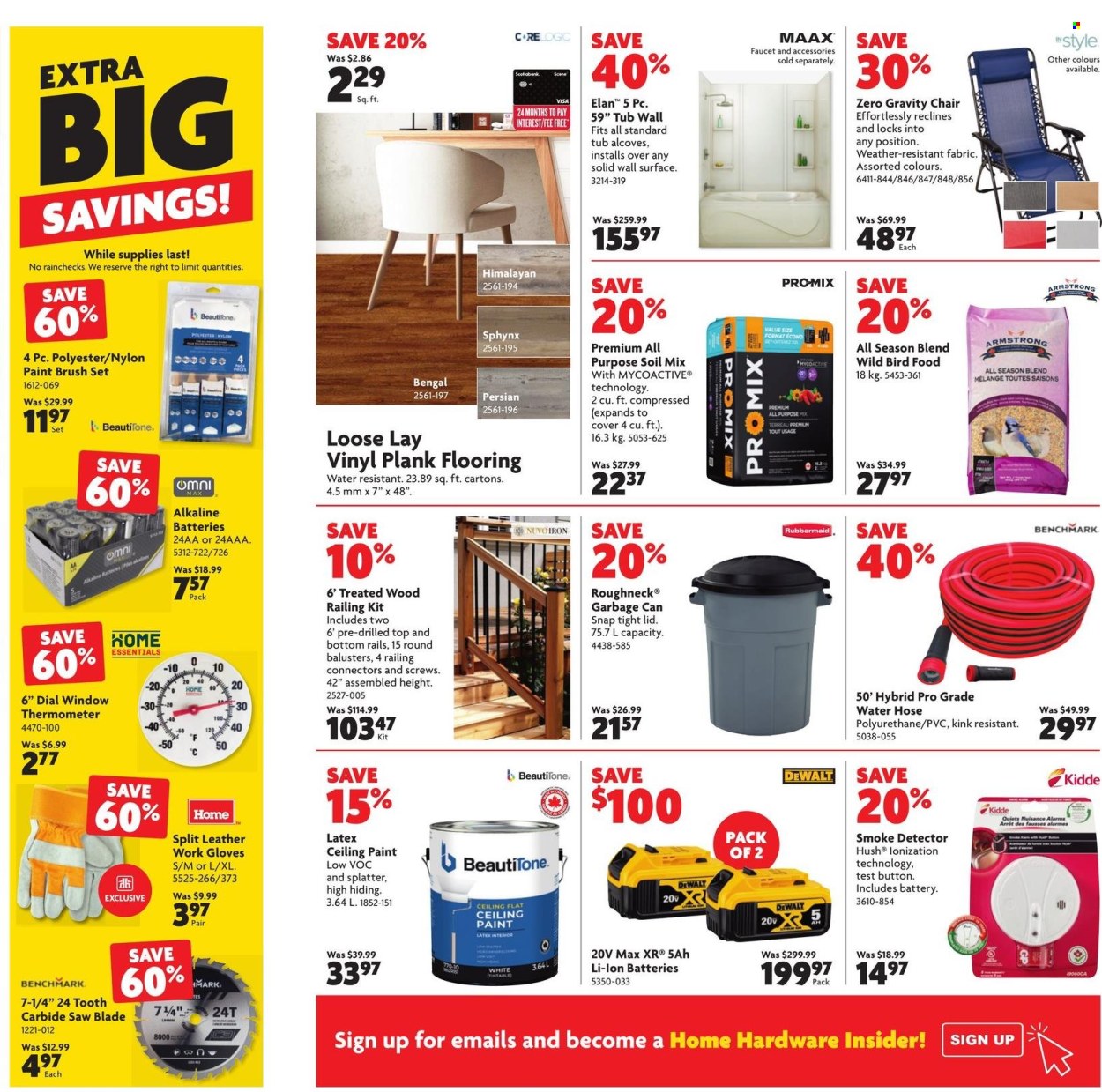 thumbnail - Home Hardware Building Centre Flyer - April 25, 2024 - May 08, 2024 - Sales products - iron, chair, faucet, paint brush, brush set, thermometer, flooring, vinyl, screw, DeWALT, saw, work gloves, garden hose, battery. Page 2.