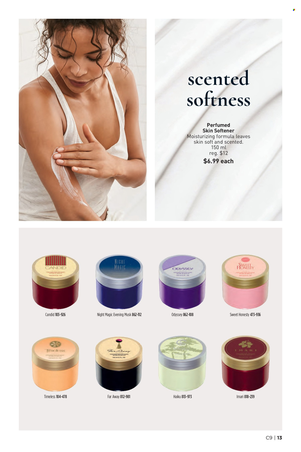 thumbnail - Avon Flyer - Sales products - fabric softener, skin softener, far away, Imari. Page 13.