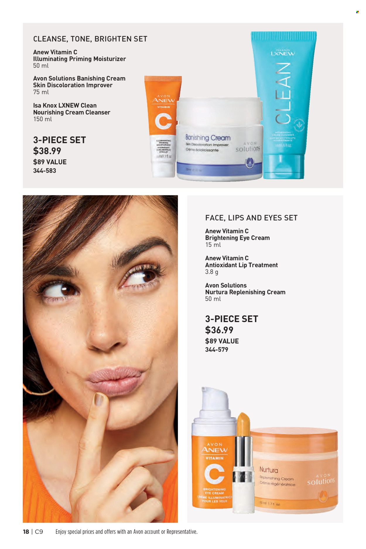 thumbnail - Avon Flyer - Sales products - Avon, Anew, cleanser, moisturizer, eye cream, vitamin c. Page 18.