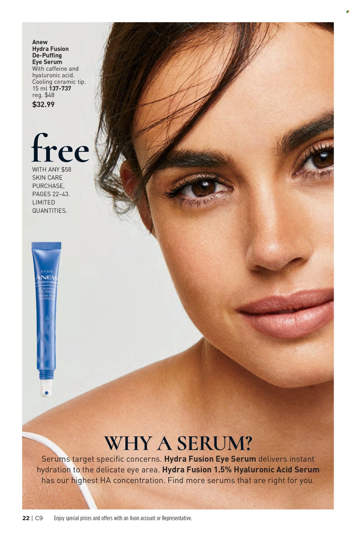 thumbnail - Avon Flyer - Sales products - Avon, Anew, serum, skin care product, Target. Page 22.