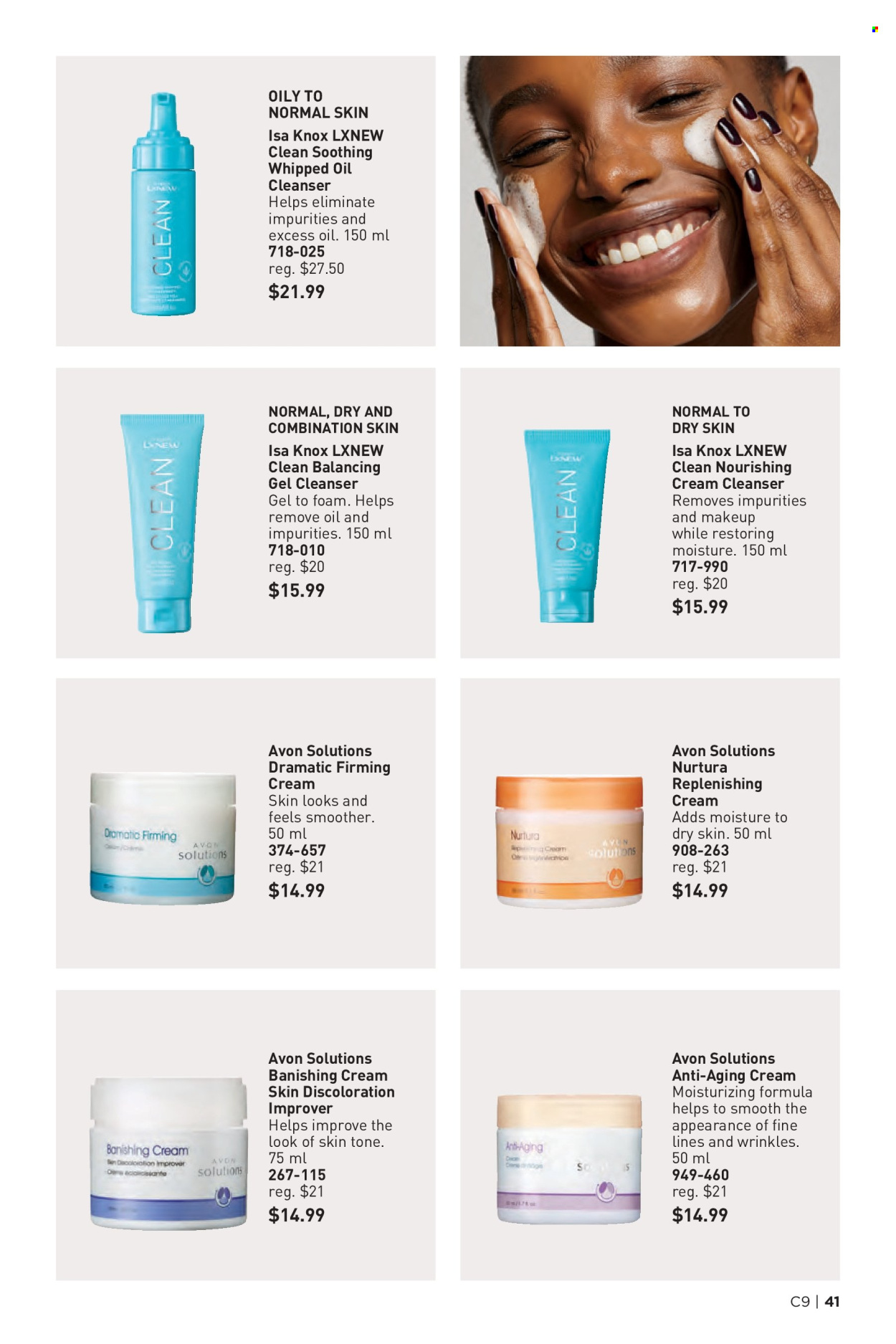 thumbnail - Avon Flyer - Sales products - Avon, cleanser, face cream, skin care product. Page 41.