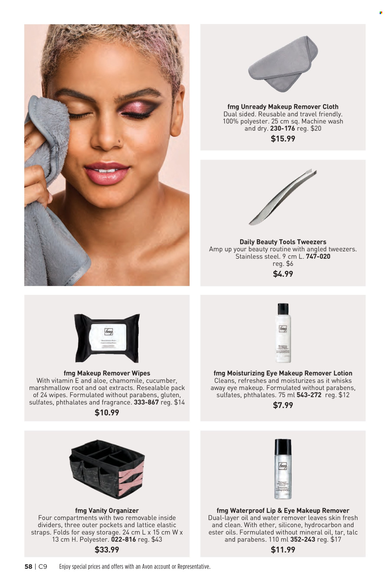 thumbnail - Avon Flyer - Sales products - wipes, Avon, makeup remover, cosmetic accessory. Page 58.