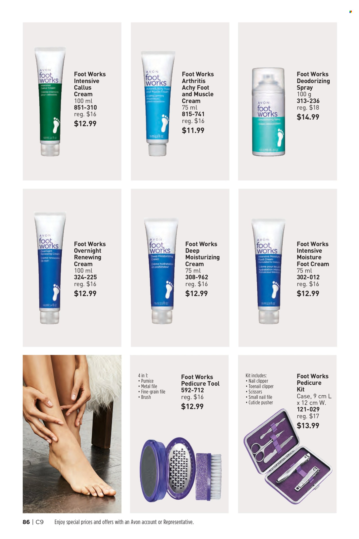 thumbnail - Avon Flyer - Sales products - Avon, moisturing cream, muscle cream, pedicure tool, cuticle pusher. Page 86.