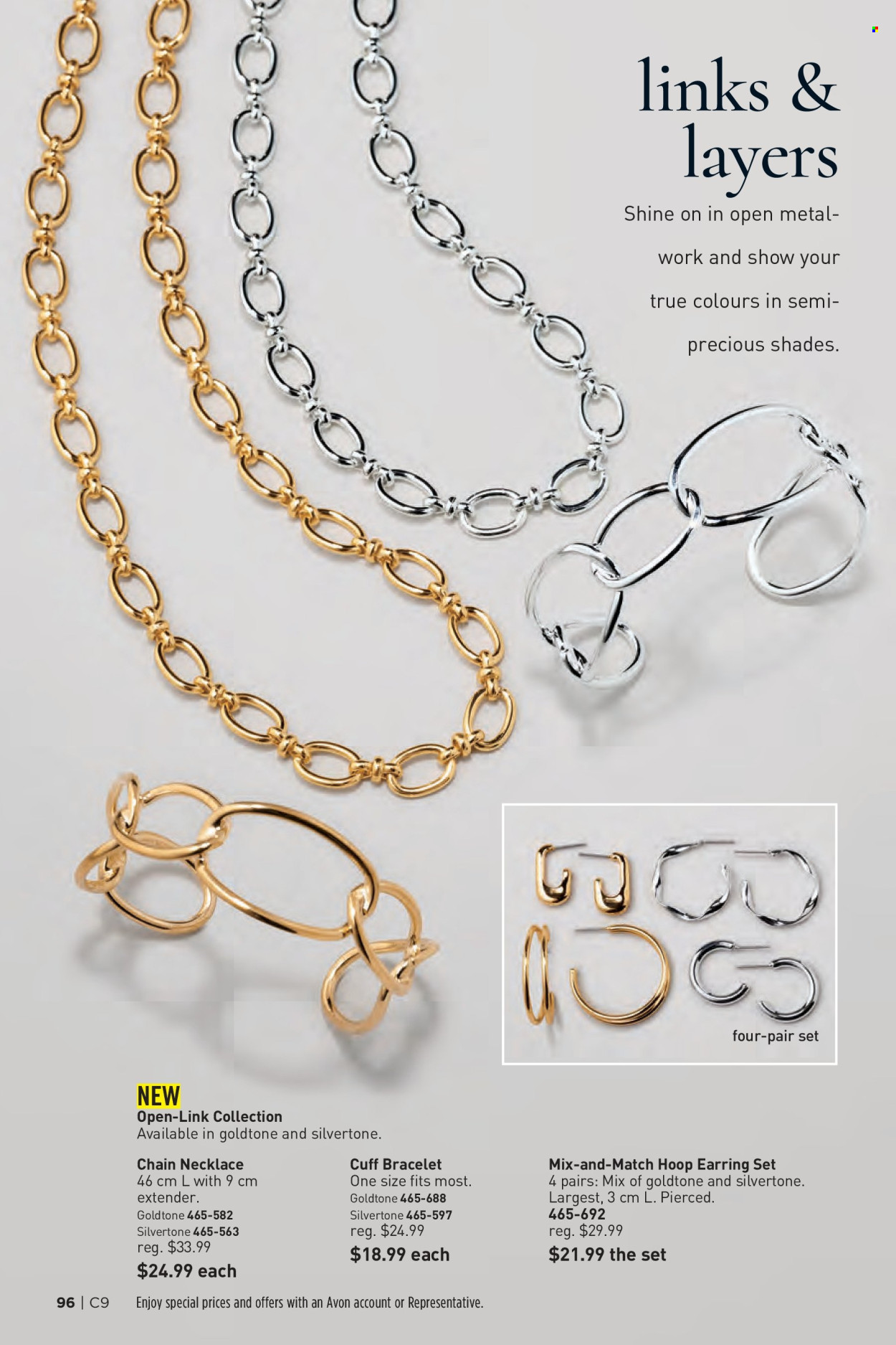 thumbnail - Avon Flyer - Sales products - Avon, shades, bracelet, earrings, necklace. Page 96.