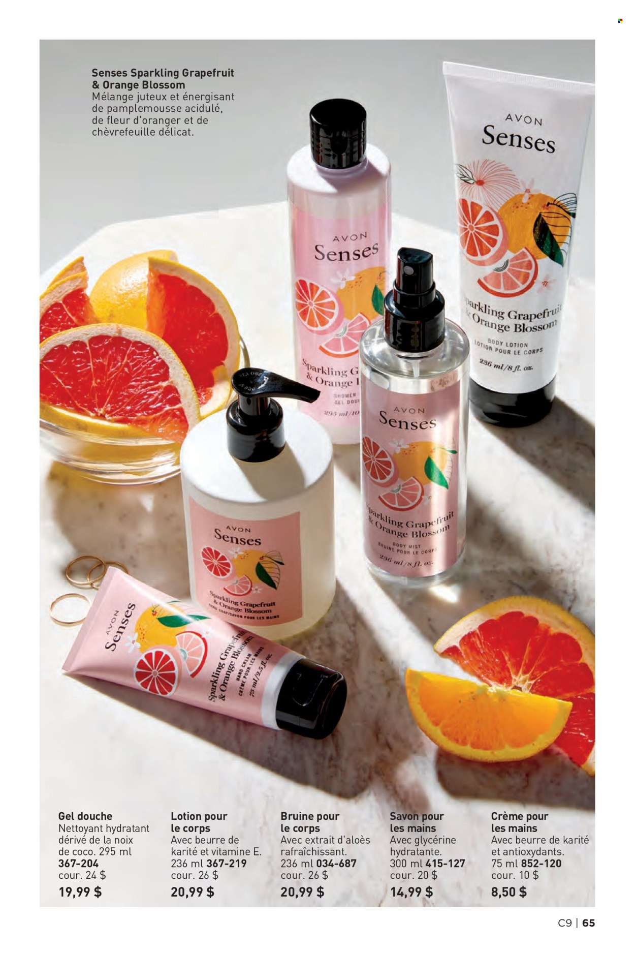 thumbnail - Avon Flyer - Sales products - shower gel, Avon, body lotion, body mist, hand cream. Page 65.