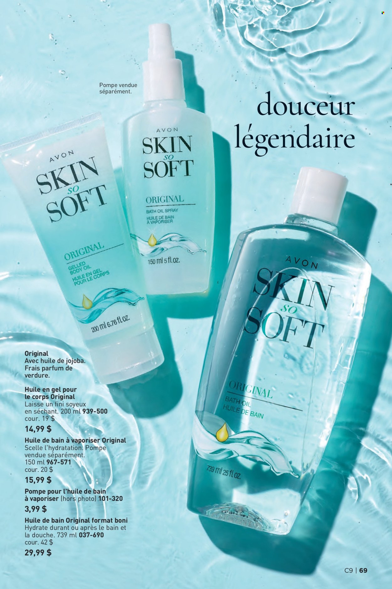 thumbnail - Avon Flyer - Sales products - bath oil, Avon, Skin So Soft, body oil, eau de parfum. Page 69.