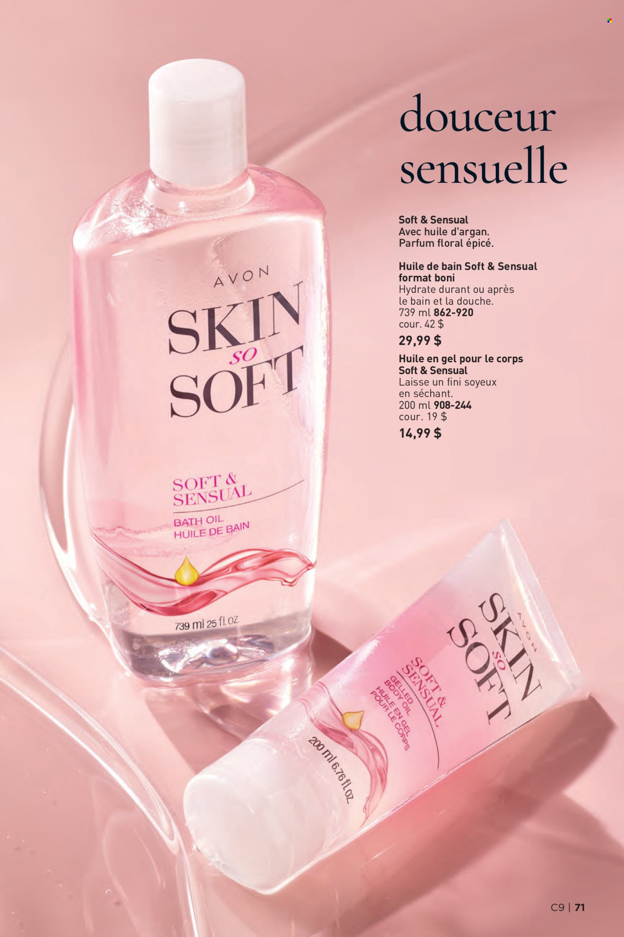 thumbnail - Avon Flyer - Sales products - bath oil, Avon, Skin So Soft, body oil, eau de parfum. Page 71.