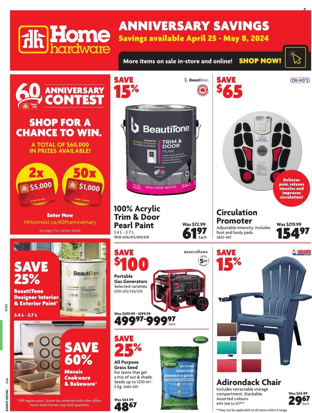 thumbnail - Home Hardware Flyer - April 25, 2024 - May 08, 2024 - Sales products - pads, foot massager, chair, garden furniture, patio chair, paint, grass seed, turf builder. Page 1.