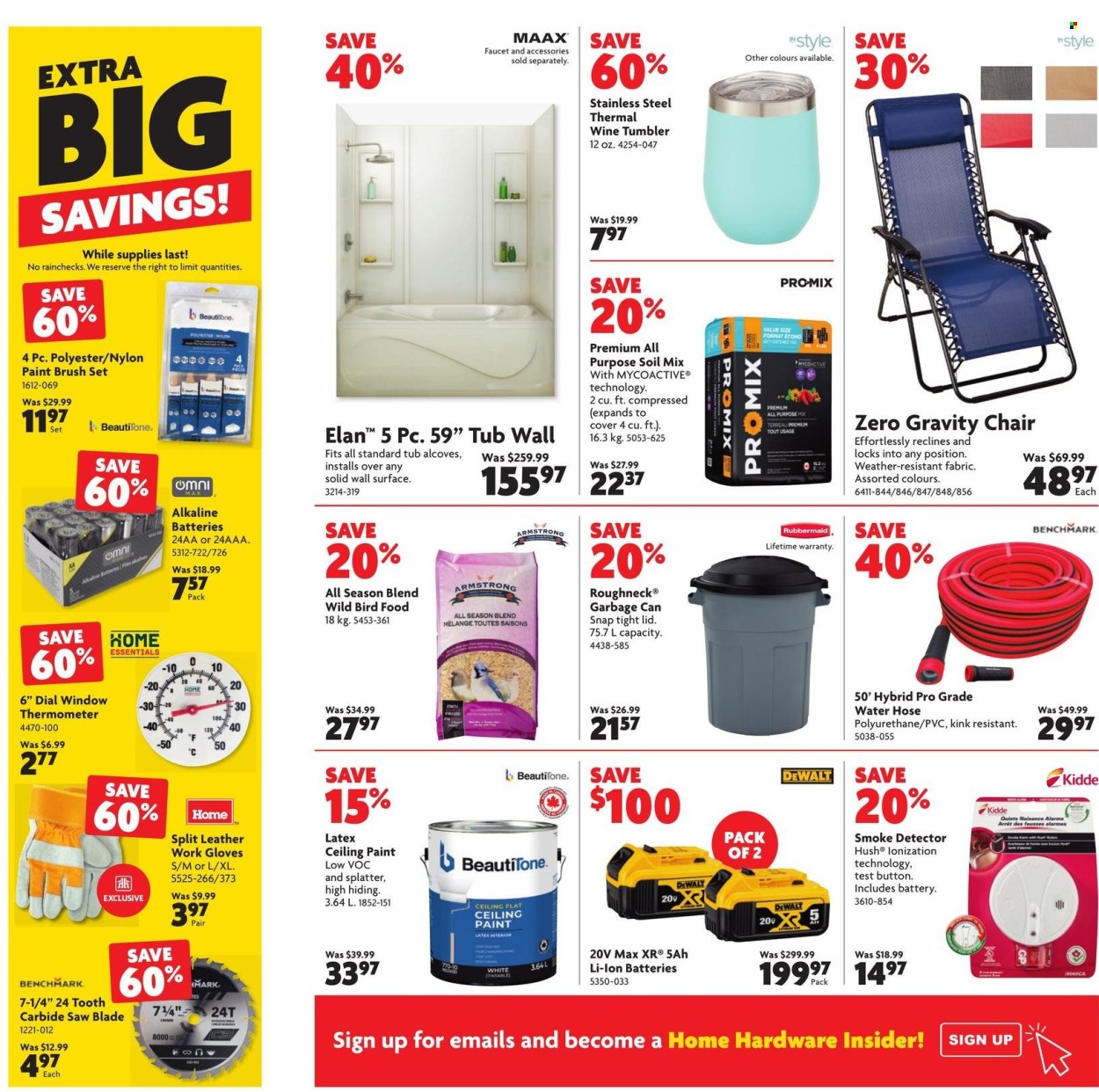 thumbnail - Home Hardware Flyer - April 25, 2024 - May 08, 2024 - Sales products - chair, faucet, paint brush, brush set, thermometer, DeWALT, saw, work gloves, garden hose, battery. Page 2.