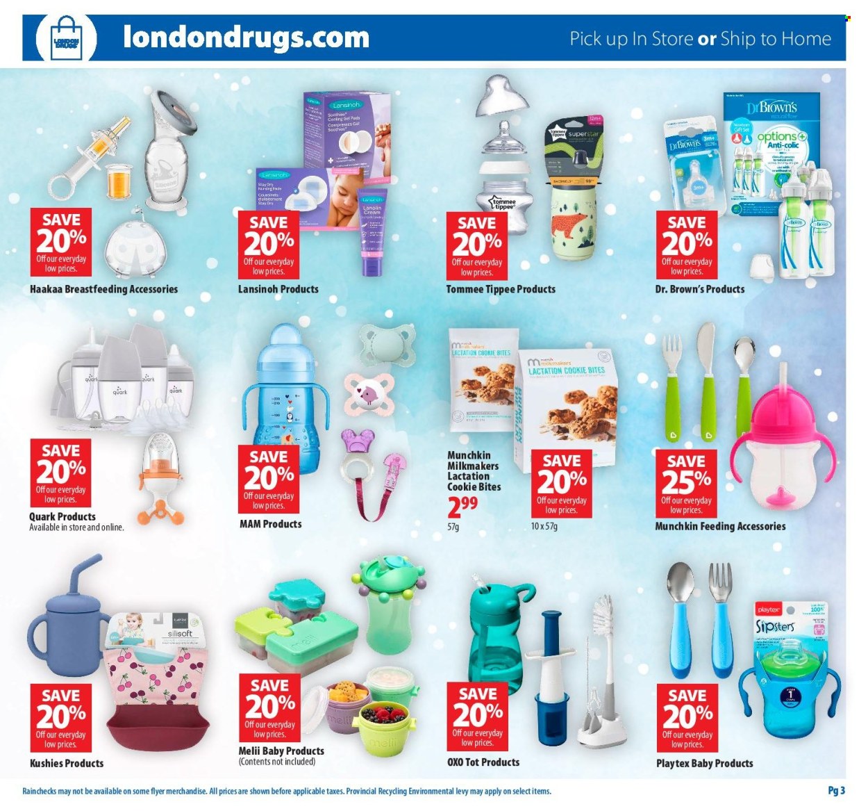 thumbnail - London Drugs Flyer - April 26, 2024 - May 15, 2024 - Sales products - cookies, gift set, Dr. Brown's, pads, Playtex. Page 3.