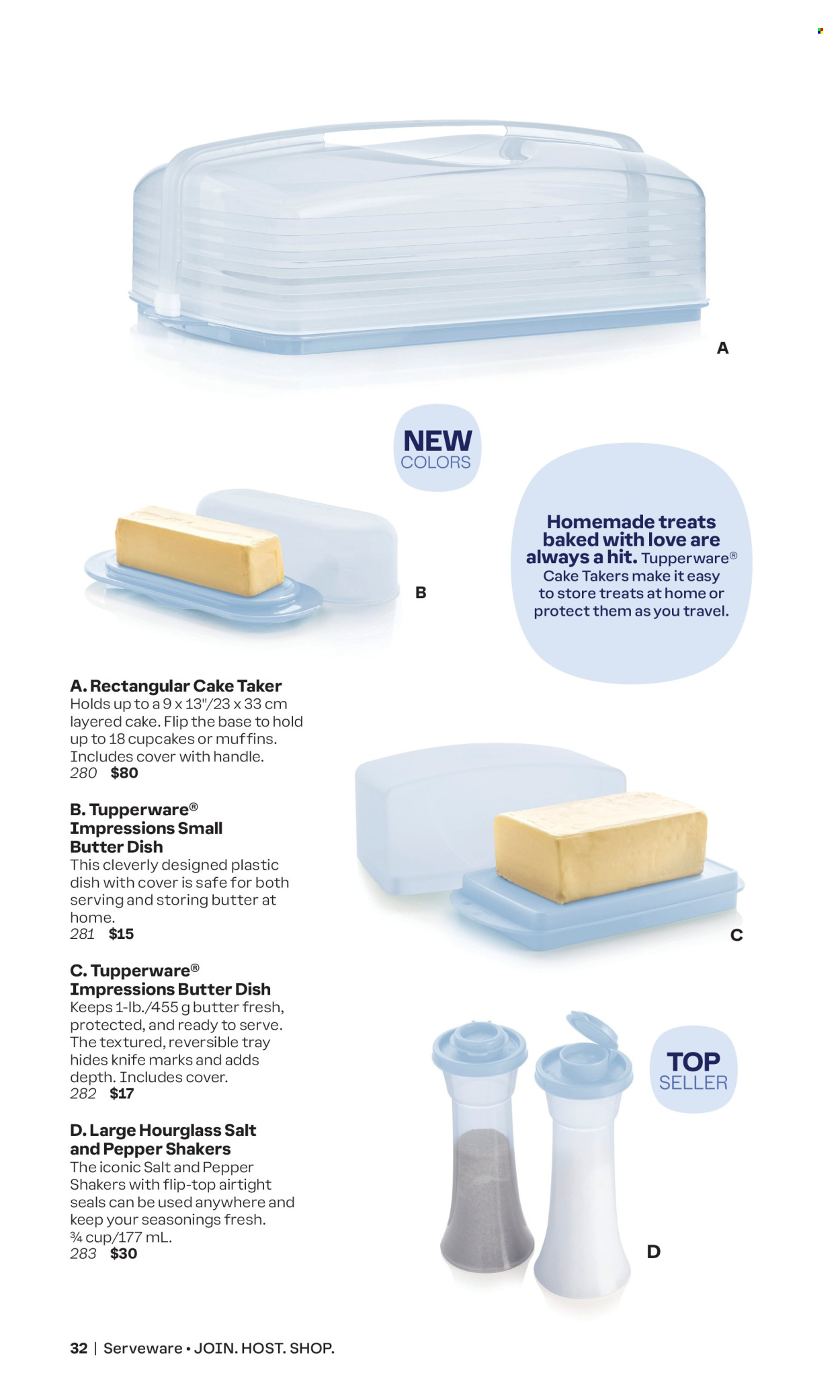 thumbnail - Tupperware Flyer - Sales products - knife, safe, cup, serveware, butter dish, cake taker. Page 32.