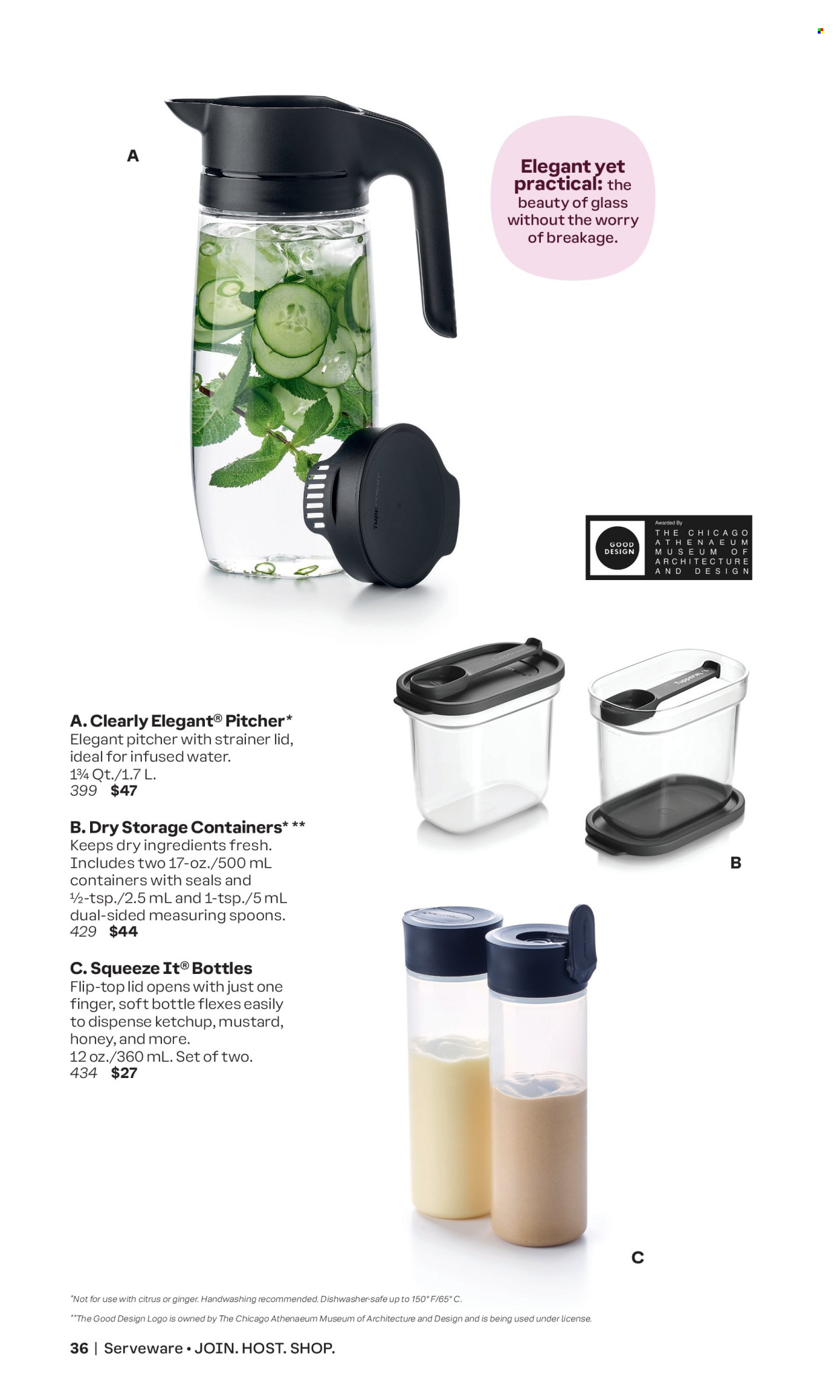 thumbnail - Tupperware Flyer - Sales products - lid, spoon, pitcher, serveware, container, storage container. Page 36.
