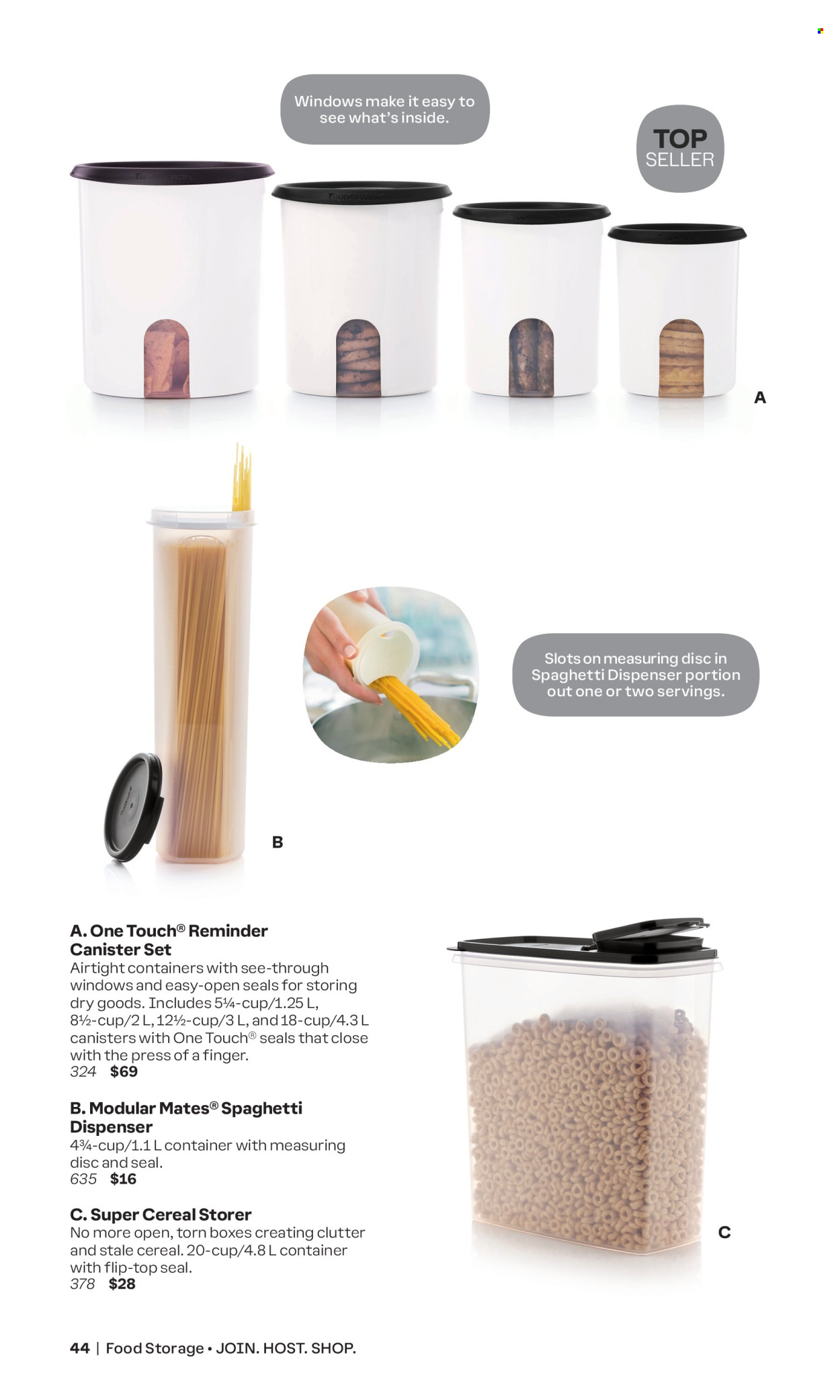 thumbnail - Tupperware Flyer - Sales products - canister, dispenser, cup, container, meal box, plastic set of boxes, Modular Mates. Page 44.