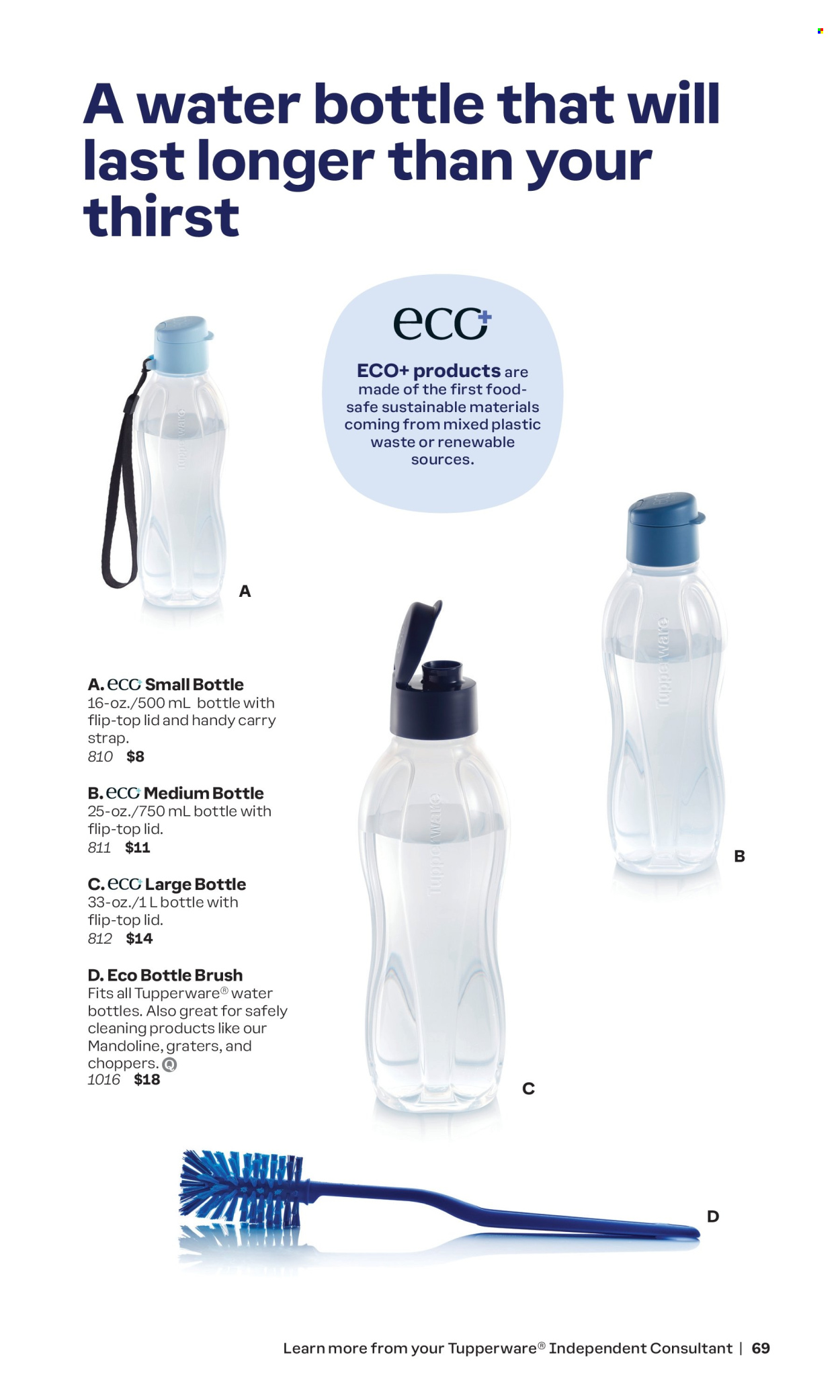 thumbnail - Tupperware Flyer - Sales products - drink bottle, eco bottle, bottle brush. Page 69.