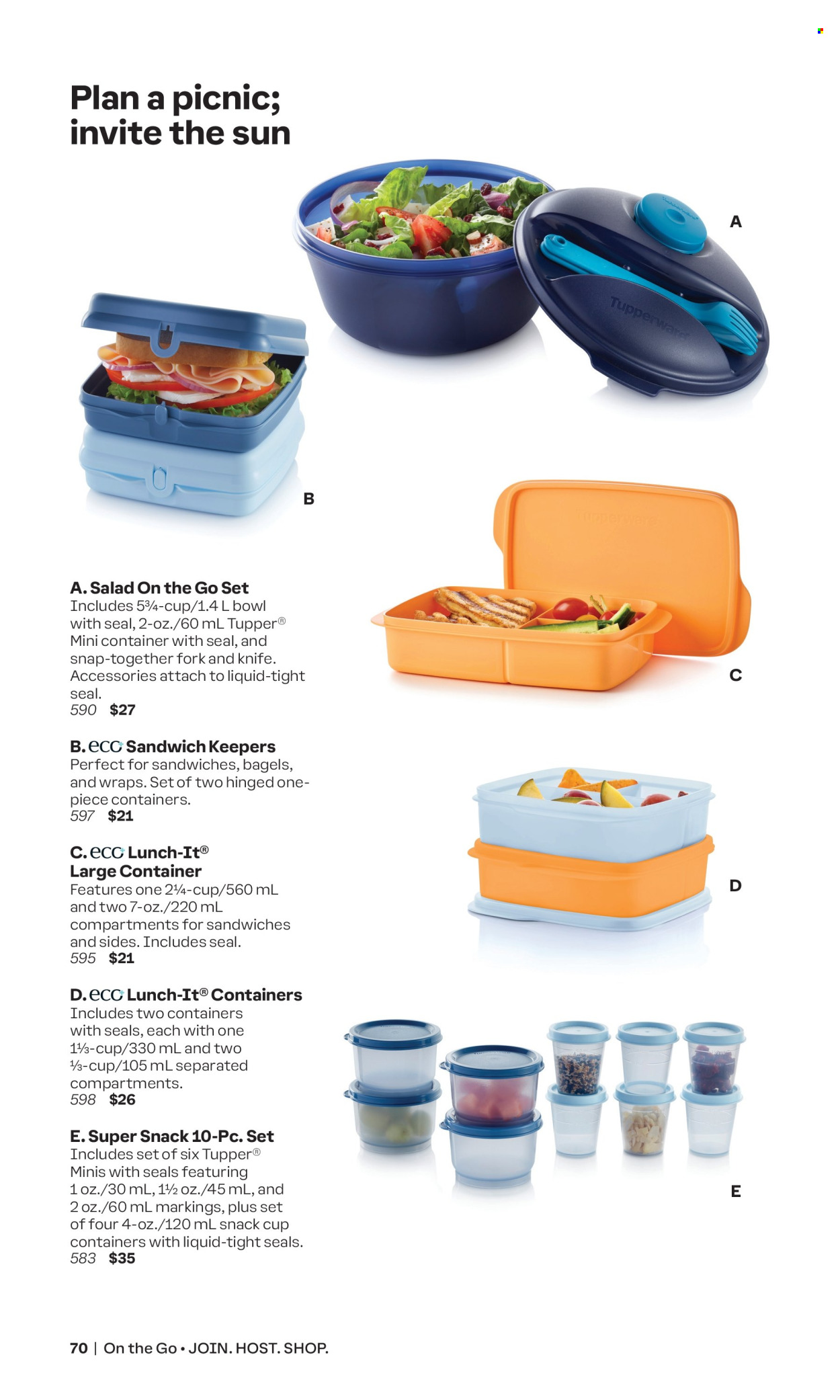 thumbnail - Tupperware Flyer - Sales products - knife, fork, bowl, container, sandwich keeper. Page 70.