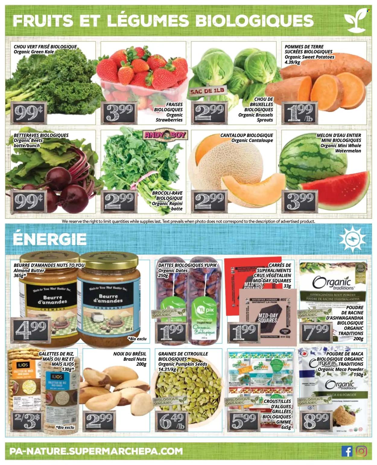 thumbnail - PA Nature Flyer - April 29, 2024 - May 12, 2024 - Sales products - cantaloupe, sweet potato, kale, potatoes, brussel sprouts, broccolini, beetroot, strawberries, watermelon, melons, almond butter, fudge, nut butter, pumpkin seeds, brazil nuts. Page 4.