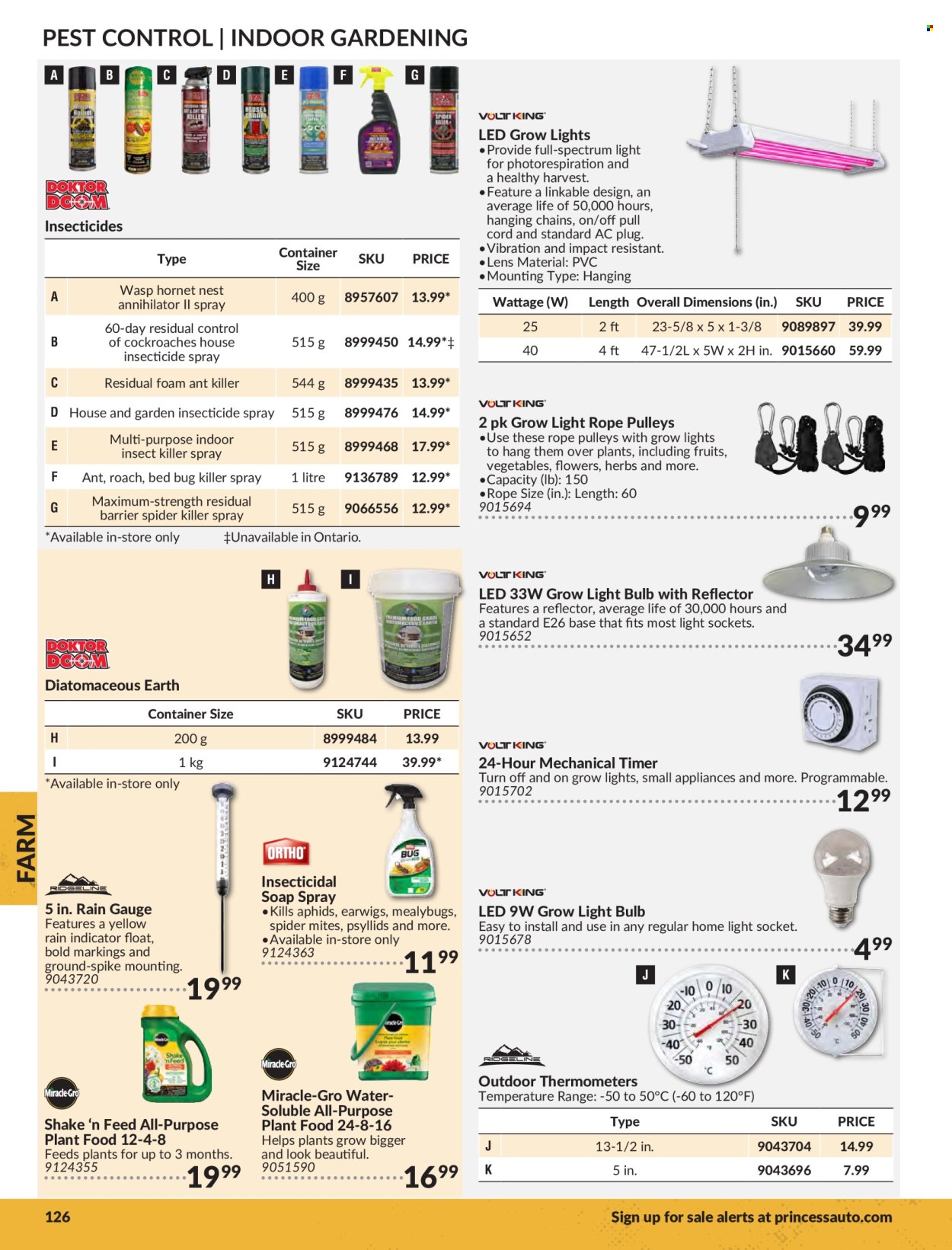 thumbnail - Princess Auto Flyer - Sales products - socket, plug, timer, thermometer, rope, gauge, herbs, fertilizer, flowers, insect killer, container. Page 128.