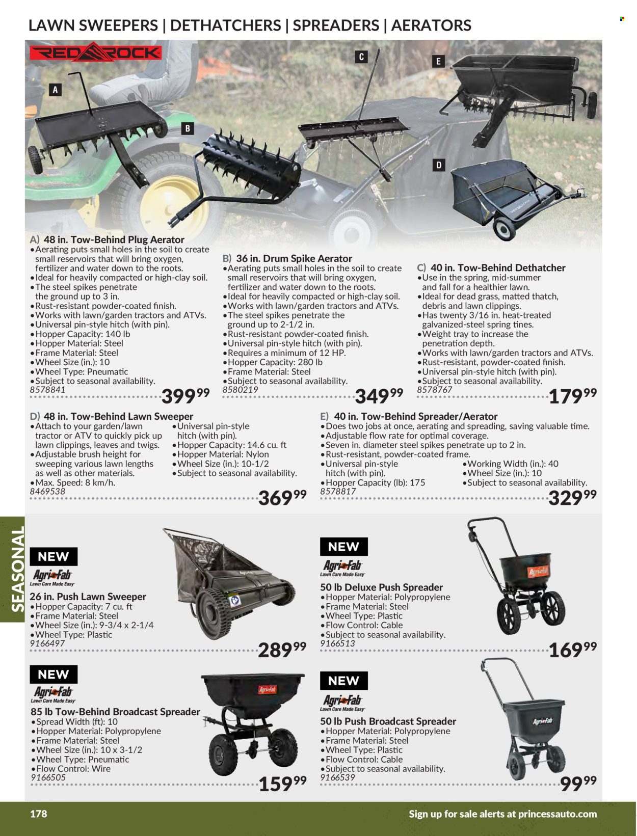 thumbnail - Princess Auto Flyer - Sales products - plug, tractor, spreader, lawn sweeper, fertilizer. Page 180.