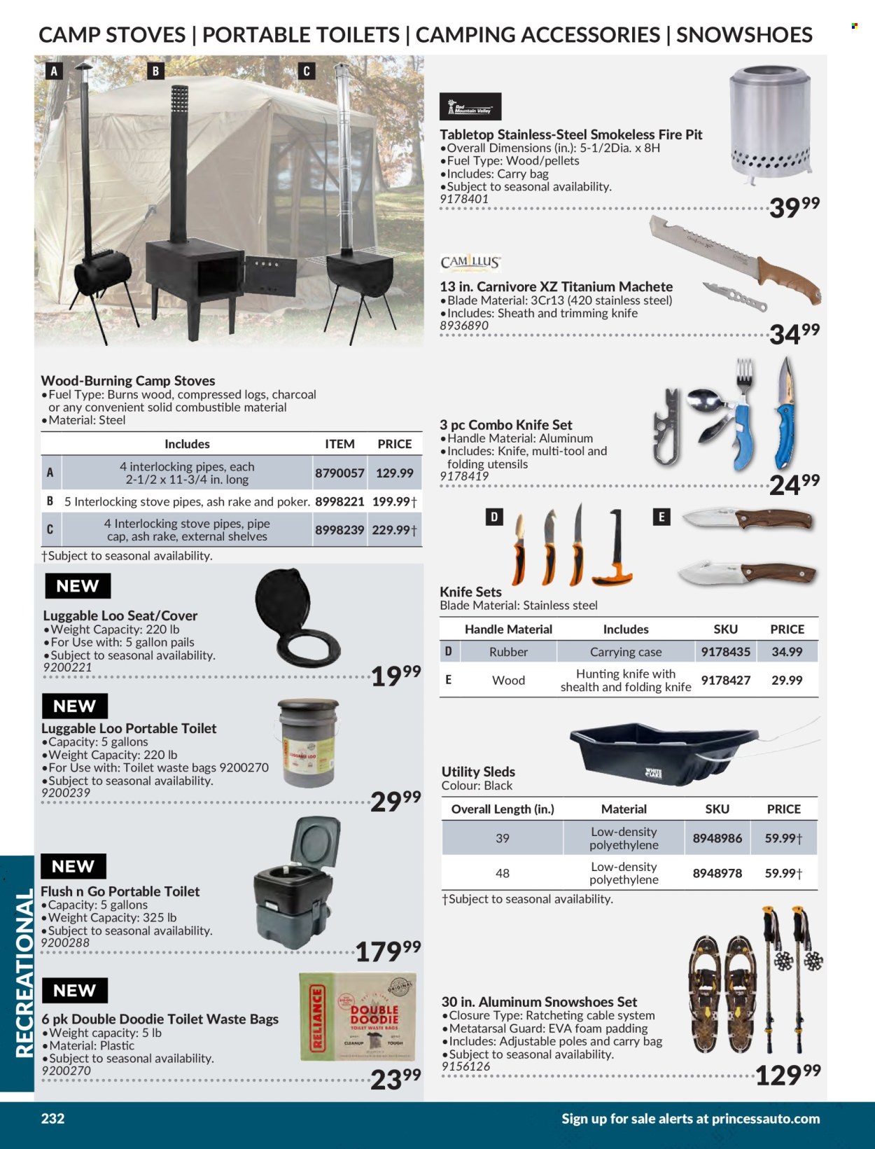 thumbnail - Princess Auto Flyer - Sales products - toilet, cable system, stove, multi-tool, fire bowl, rake. Page 236.