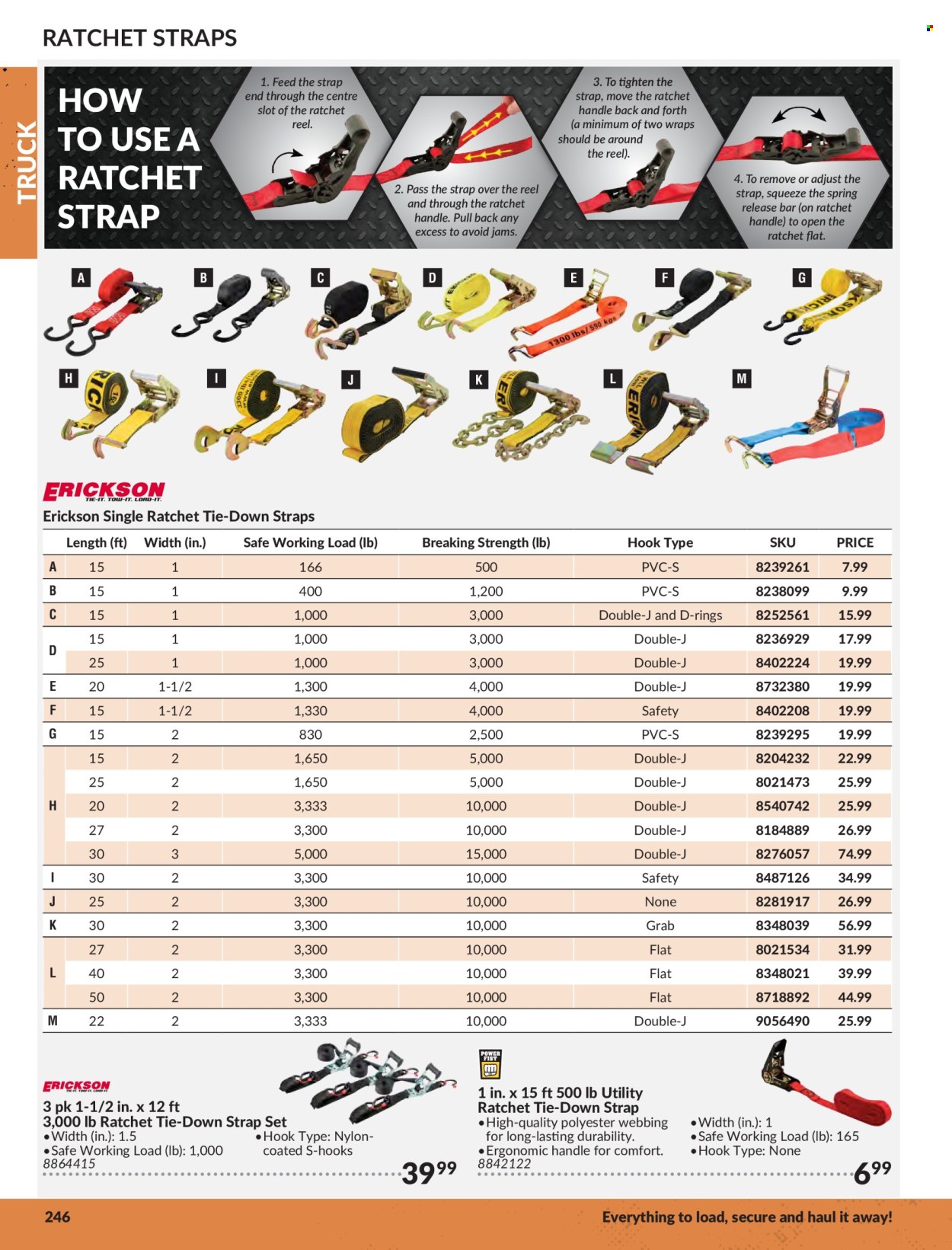 thumbnail - Princess Auto Flyer - Sales products - hook, hand tools, ratchet strap, strap. Page 250.