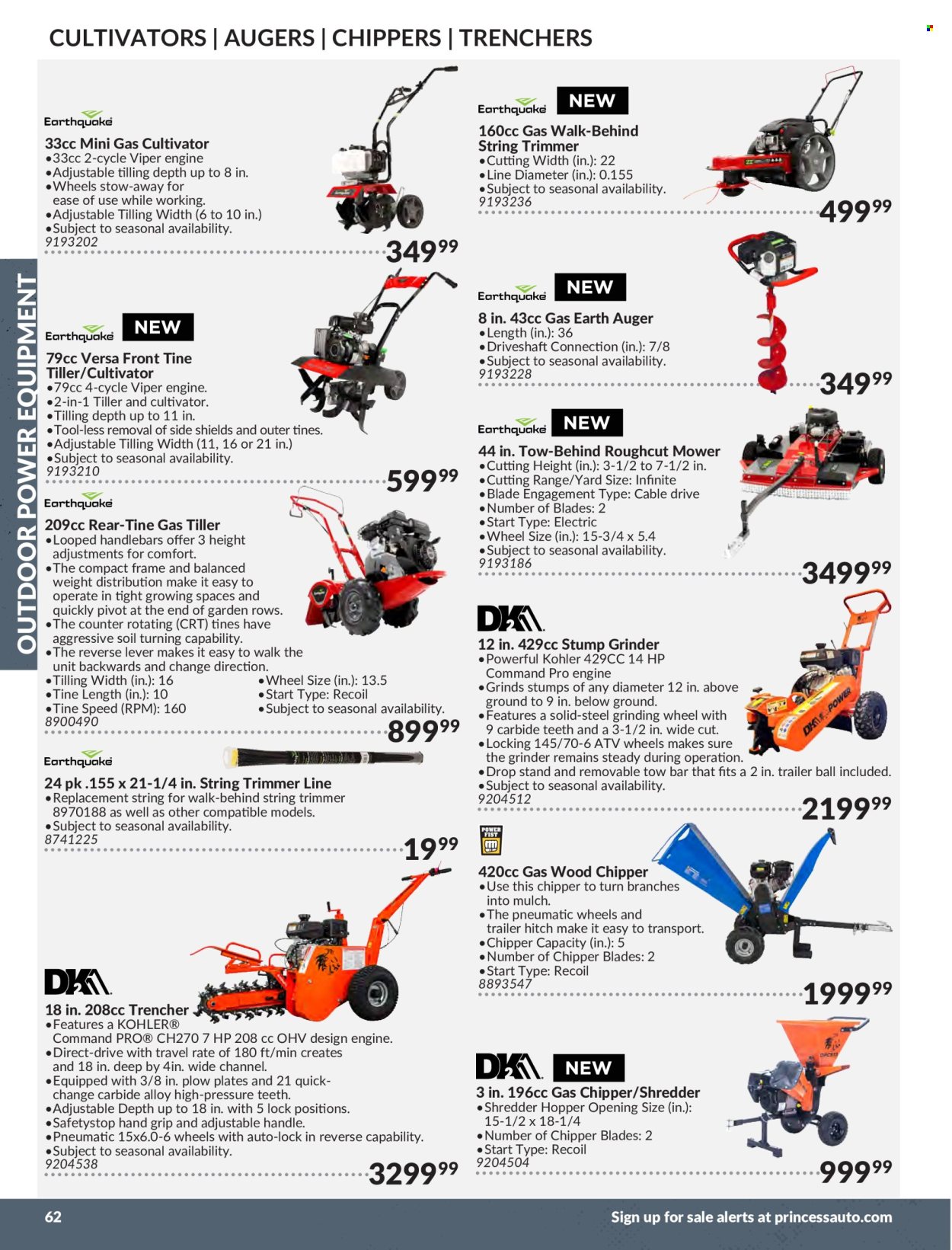 thumbnail - Princess Auto Flyer - Sales products - grinder, grinding wheel, string trimmer, lawn mower, trimmer line, shredder, chipper, garden mulch. Page 64.