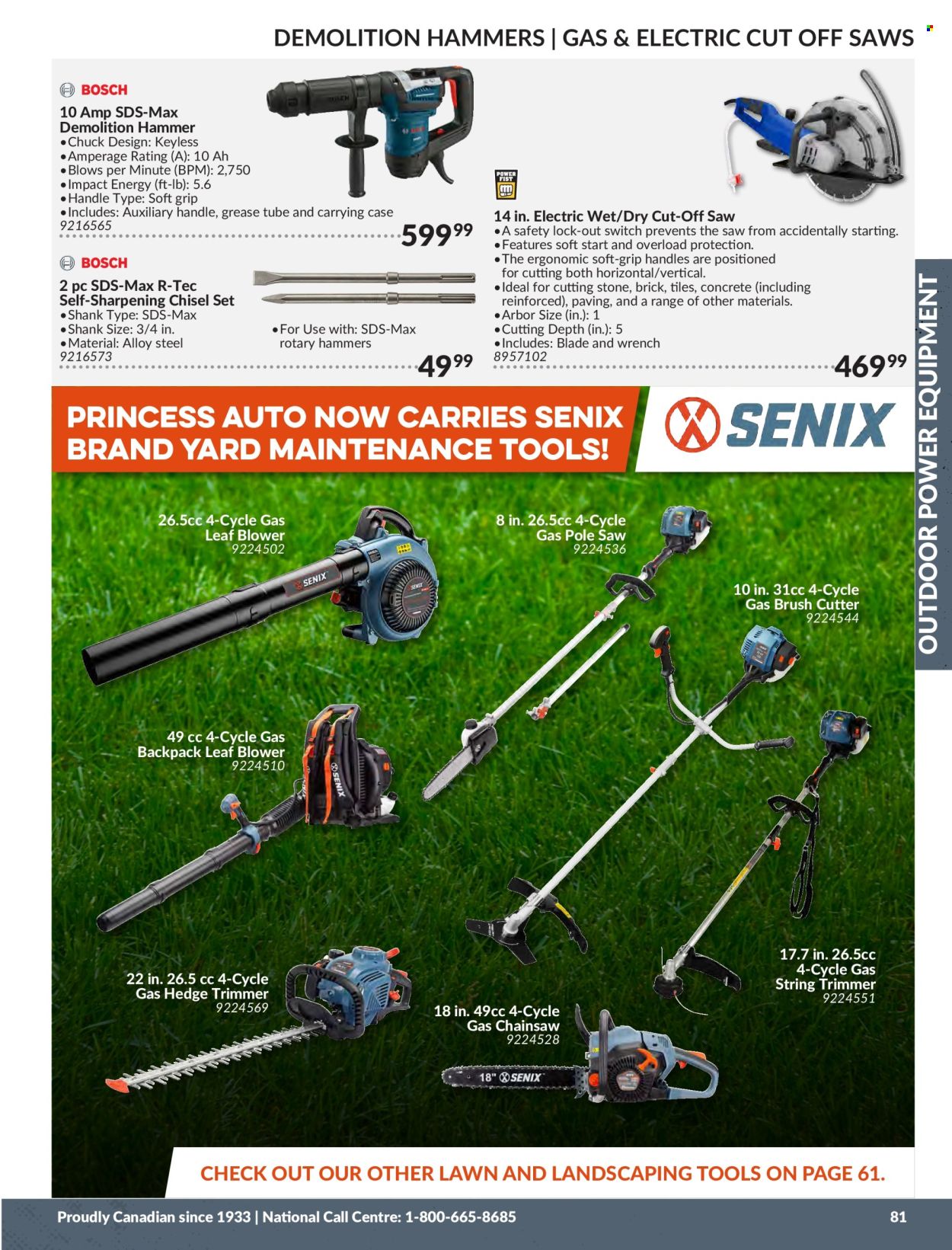 thumbnail - Princess Auto Flyer - Sales products - chain saw, saw, leaf blower, string trimmer, brush cutter, hedge trimmer, blower. Page 83.