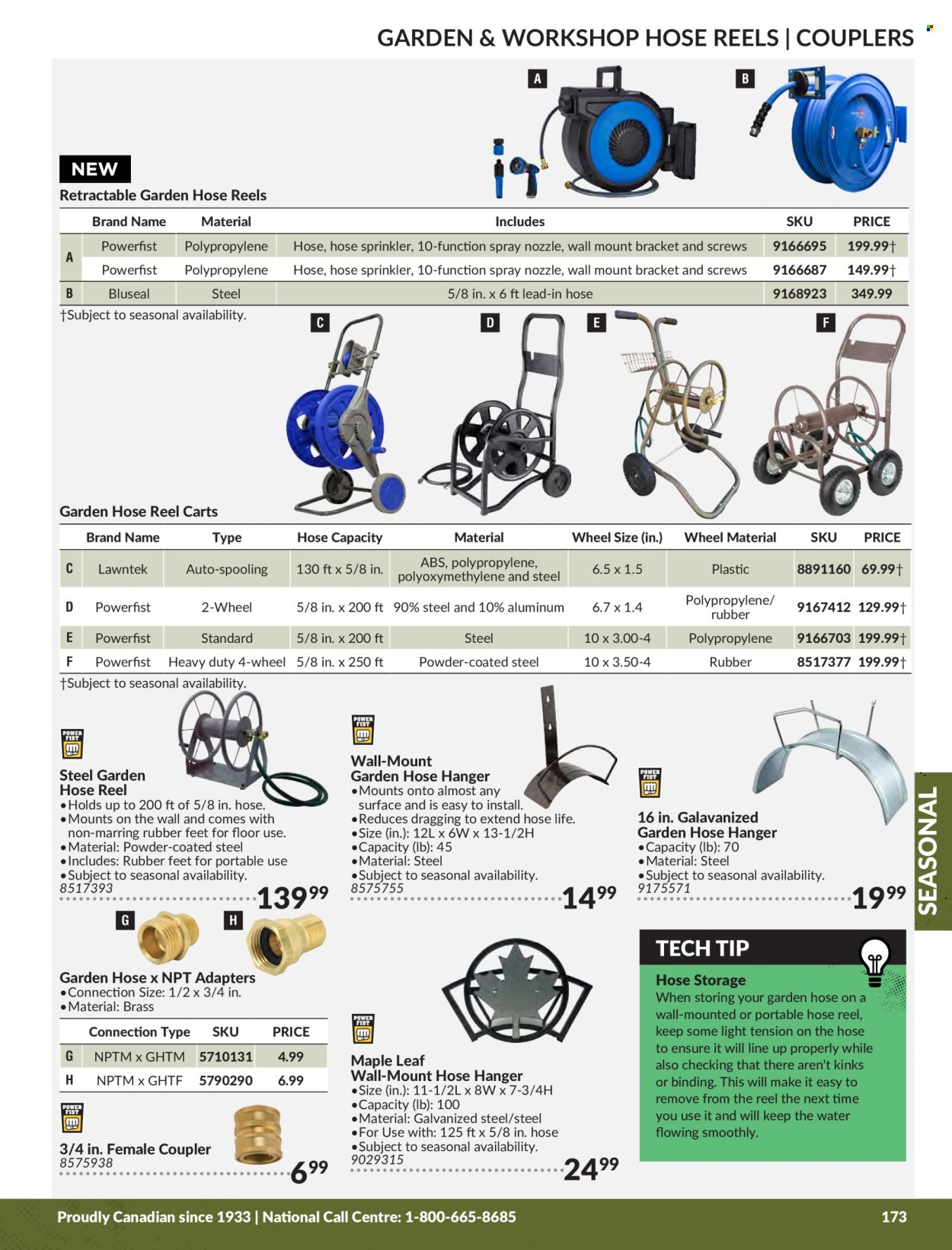 thumbnail - Princess Auto Flyer - Sales products - screw, hose reel, garden sprinkler, hose accessories. Page 175.