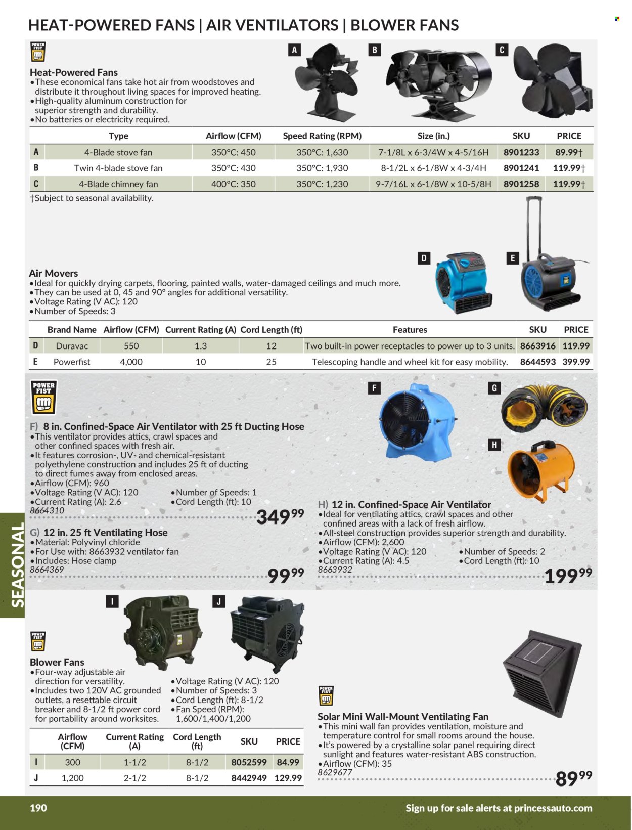 thumbnail - Princess Auto Flyer - Sales products - solar panel, stove fan, flooring, clamp. Page 192.
