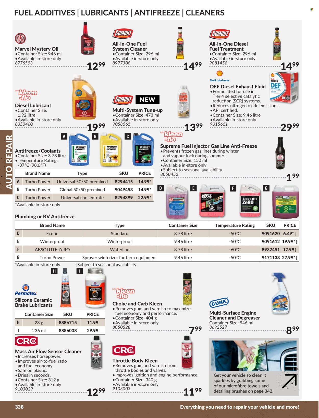 thumbnail - Princess Auto Flyer - Sales products - lubricant, sprayer, container, fuel system cleaner, microfiber towel, cleaner, antifreeze, degreaser, fuel supplement, exhaust fluid. Page 342.