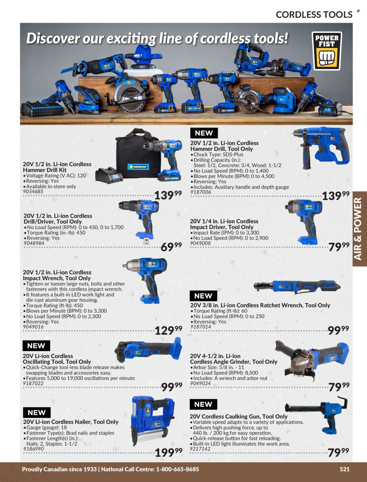 thumbnail - Princess Auto Flyer - Sales products - LED light, bolt, drill, impact driver, hammer drill, impact wrench, angle grinder, hand tools, nailer, swivel ratchet, gauge. Page 527.