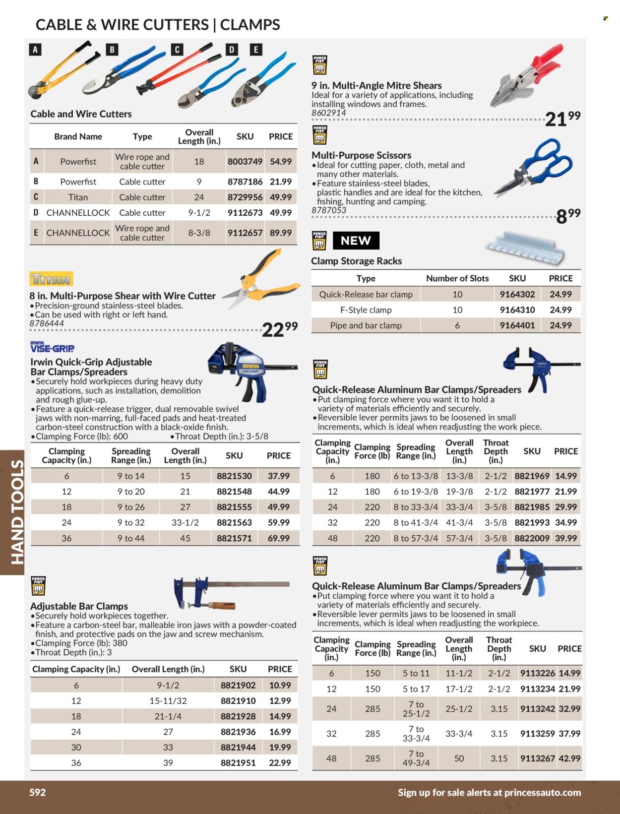 thumbnail - Princess Auto Flyer - Sales products - glue, screw, spreader, scissors, cutter, hand tools, clamp set, rope, clamp. Page 598.