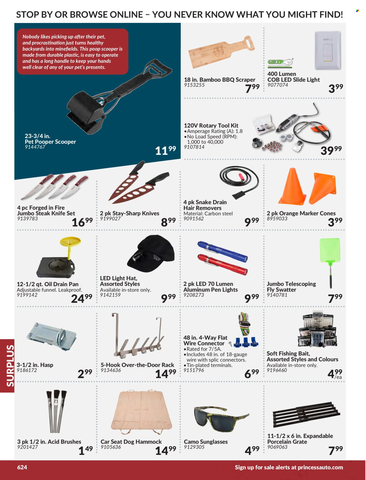 thumbnail - Princess Auto Flyer - Sales products - rotary tool, tool set, knife, gauge, houseplant, hammock. Page 630.